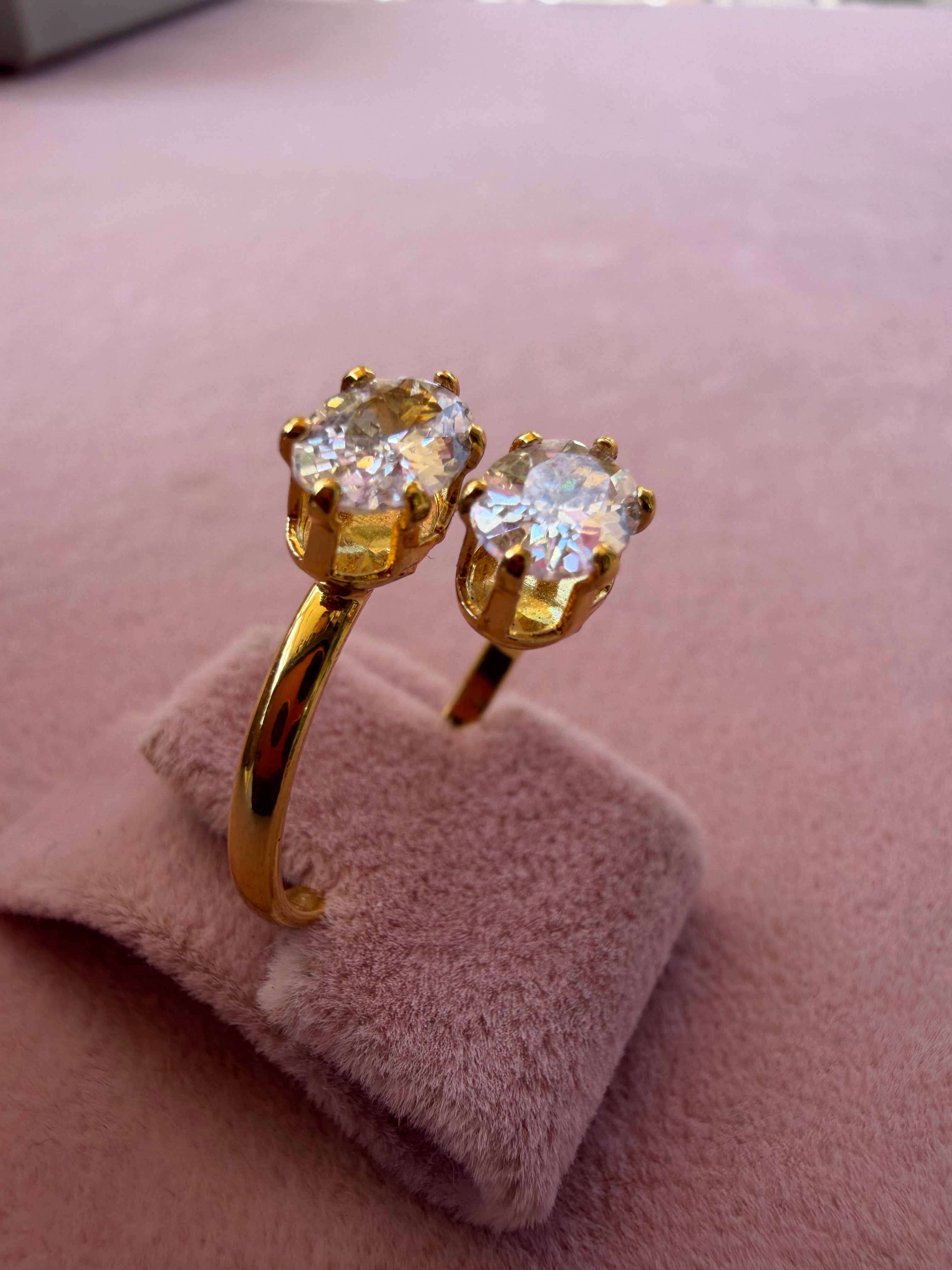 Golden Twin Spark Zircon Ring