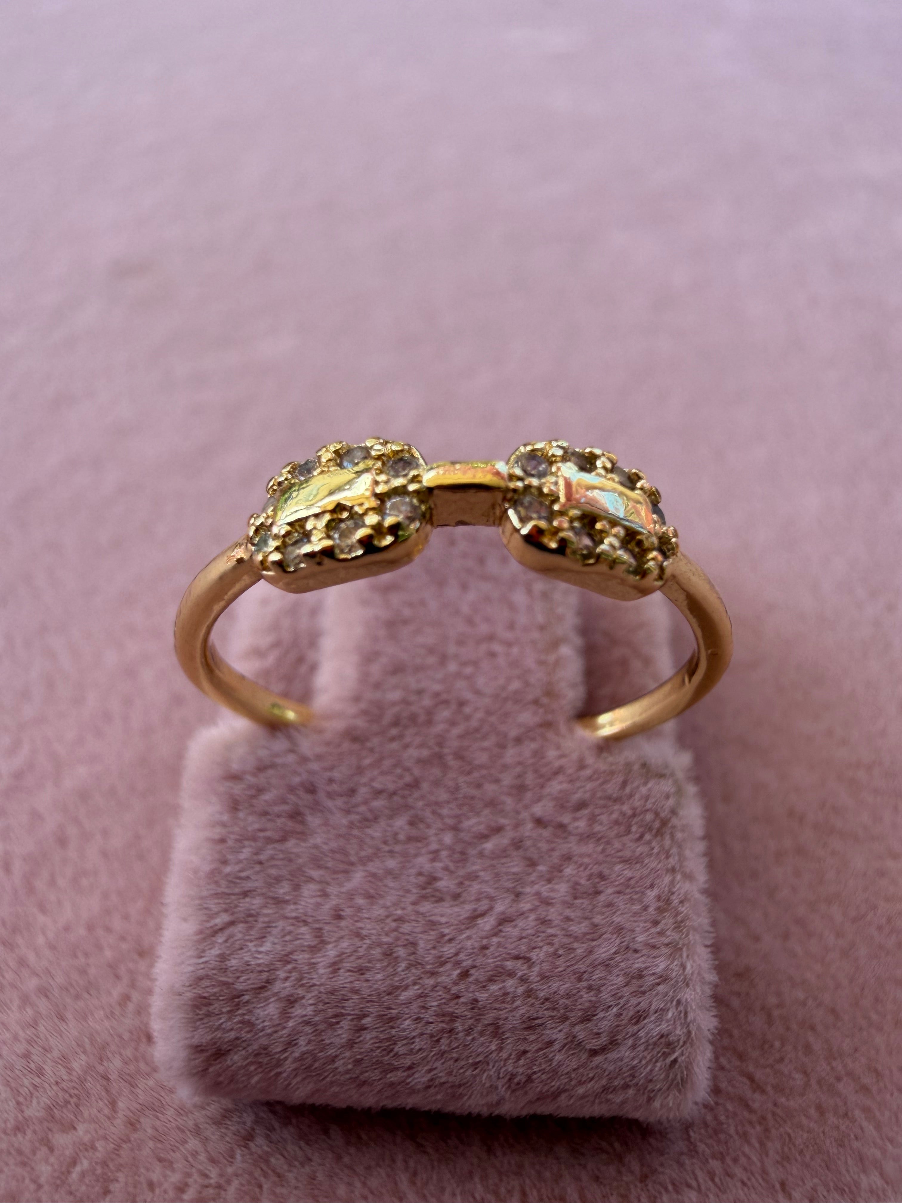 Golden Twin Halo Zircon Ring