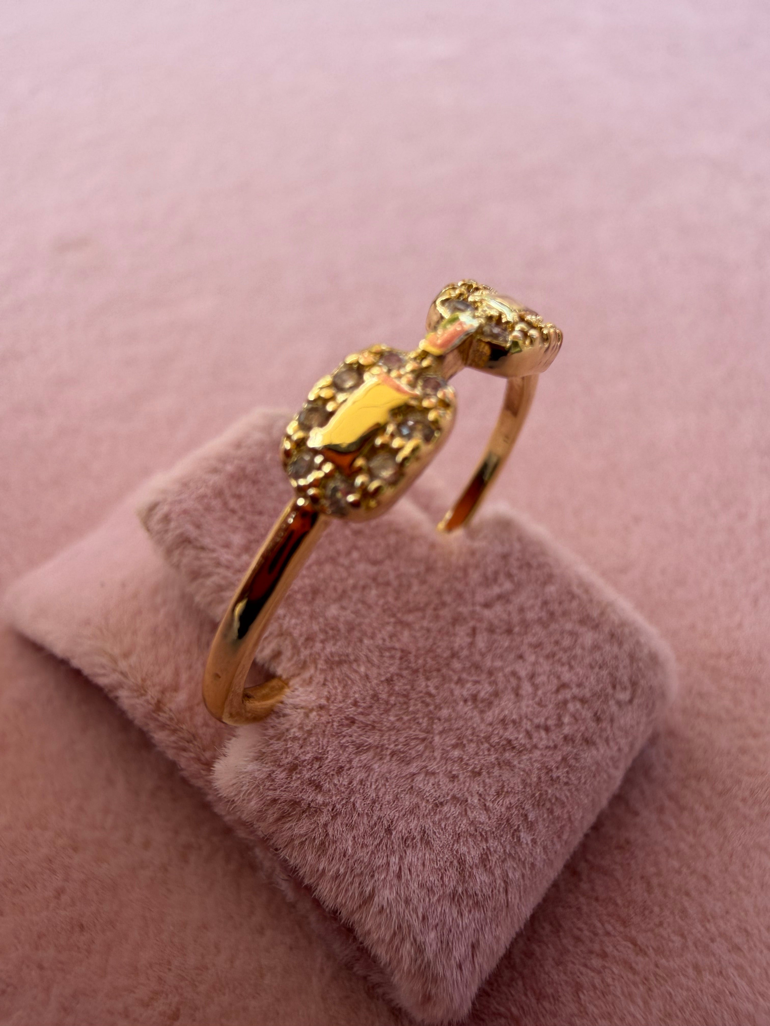 Golden Twin Halo Zircon Ring