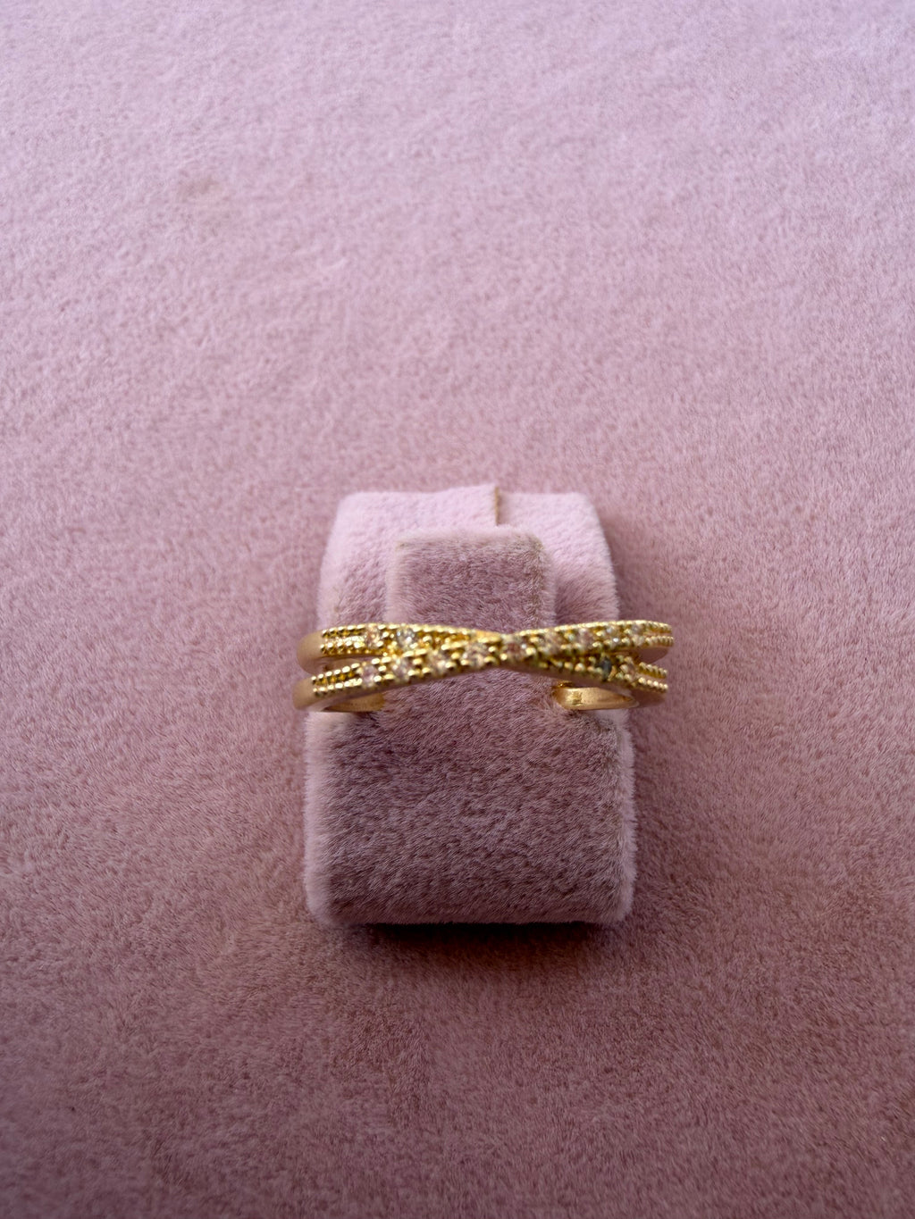 Golden Crossover Pavé Zircon Adjustable Ring
