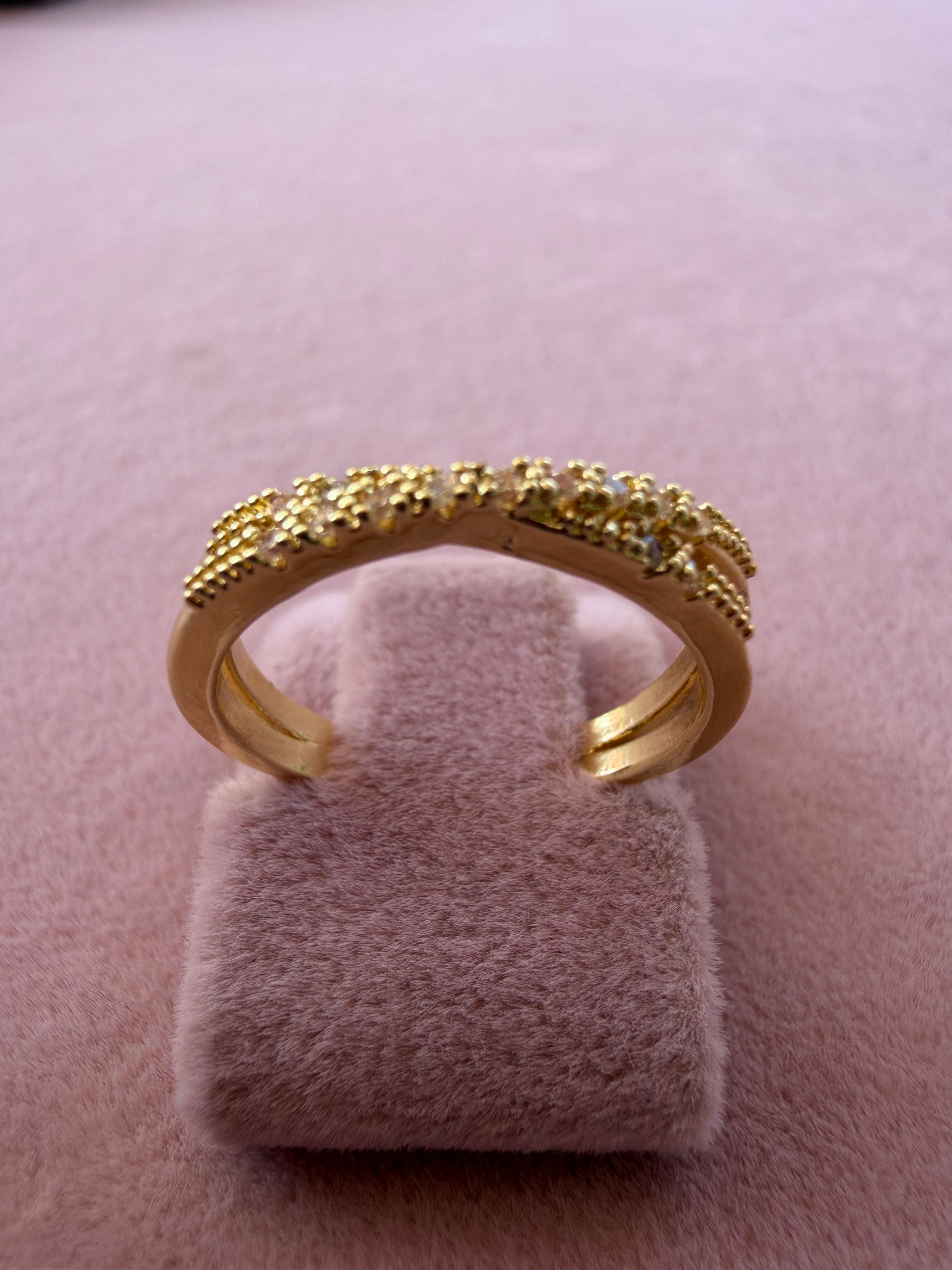 Golden Crossover Pavé Zircon Adjustable Ring