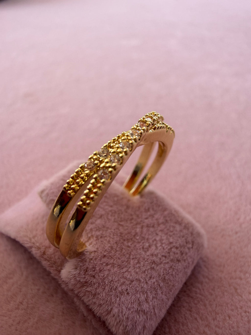 Golden Crossover Pavé Zircon Adjustable Ring