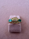 Emerald Enamel Art Deco Zircon Gold Tone Ring