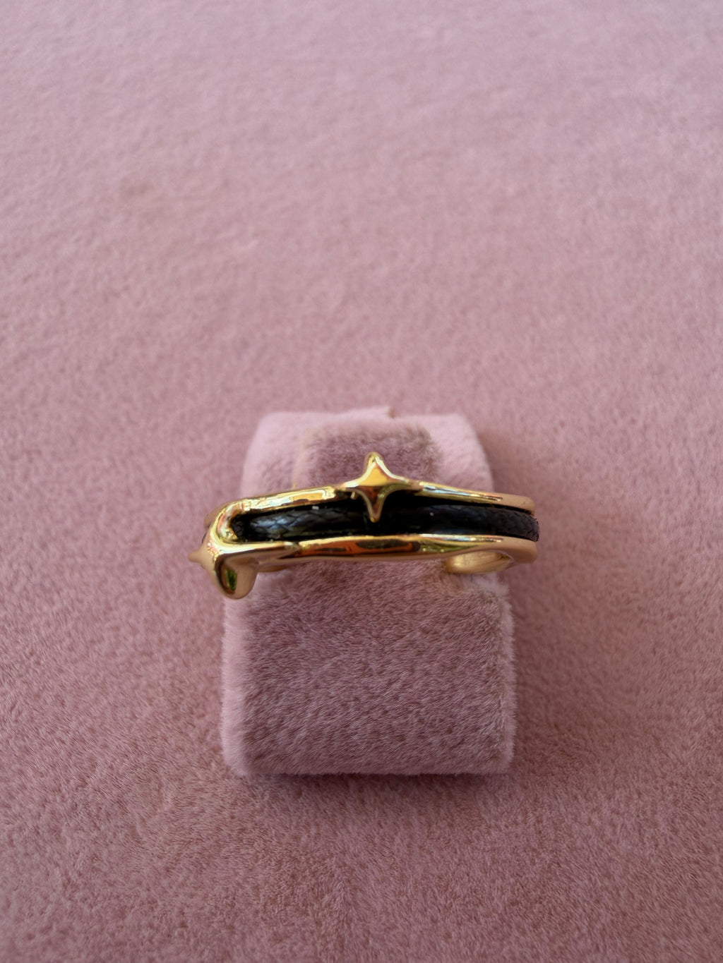 Black Braided Cord Star Adjustable Ring