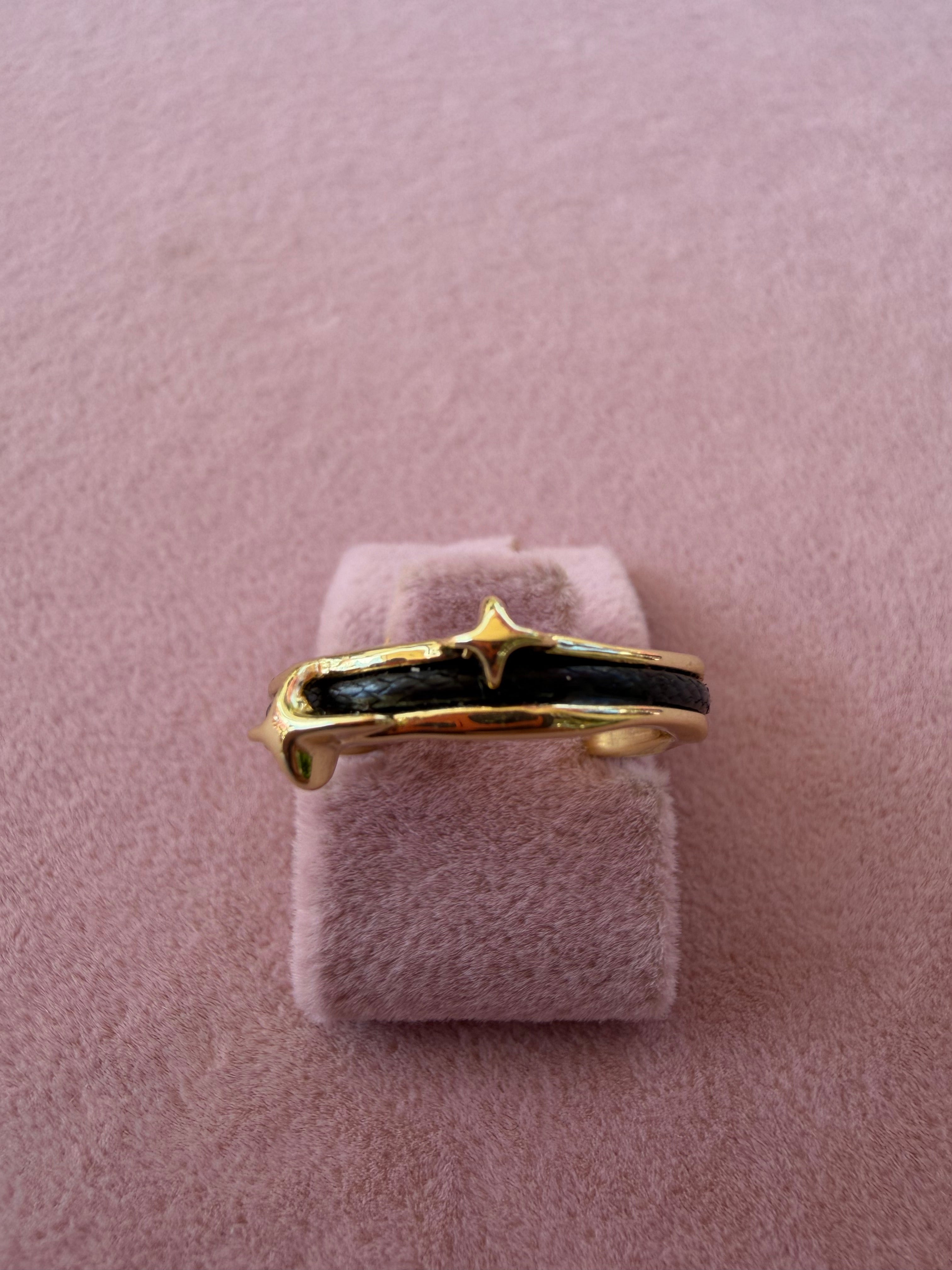Black Braided Cord Star Adjustable Ring