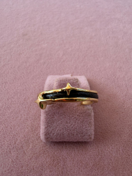 Black Braided Cord Star Adjustable Ring