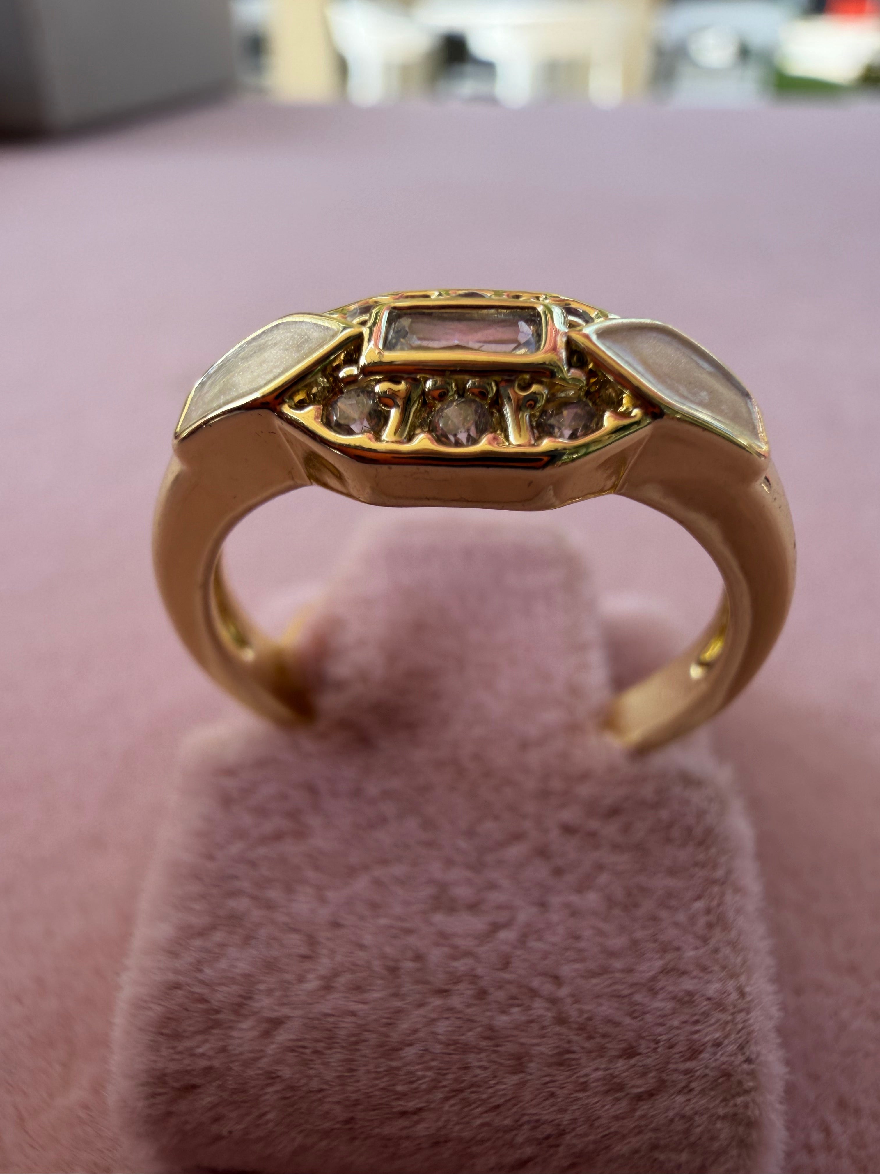 Pearlescent Art Deco Zircon Adjustable Ring