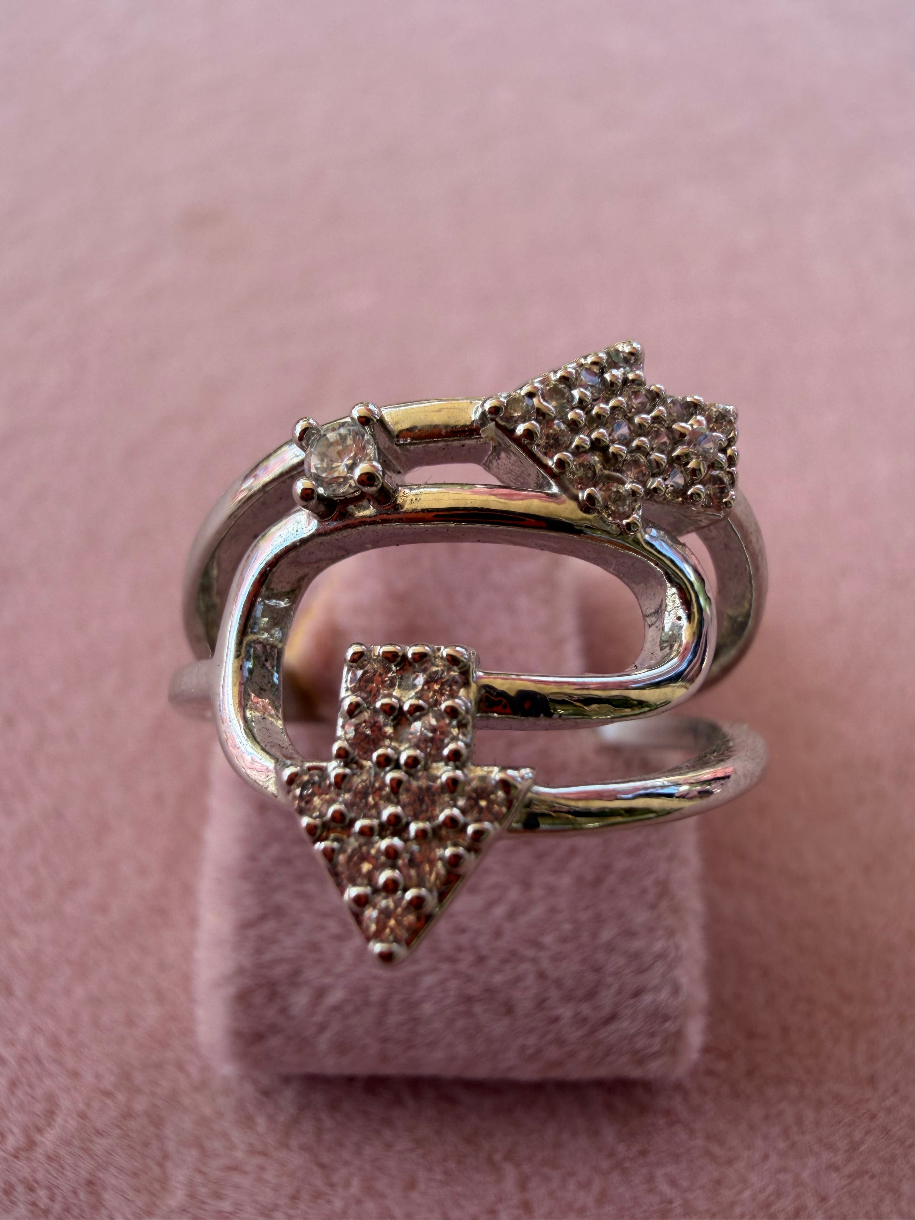 Double Arrow Zircon Adjustable Ring