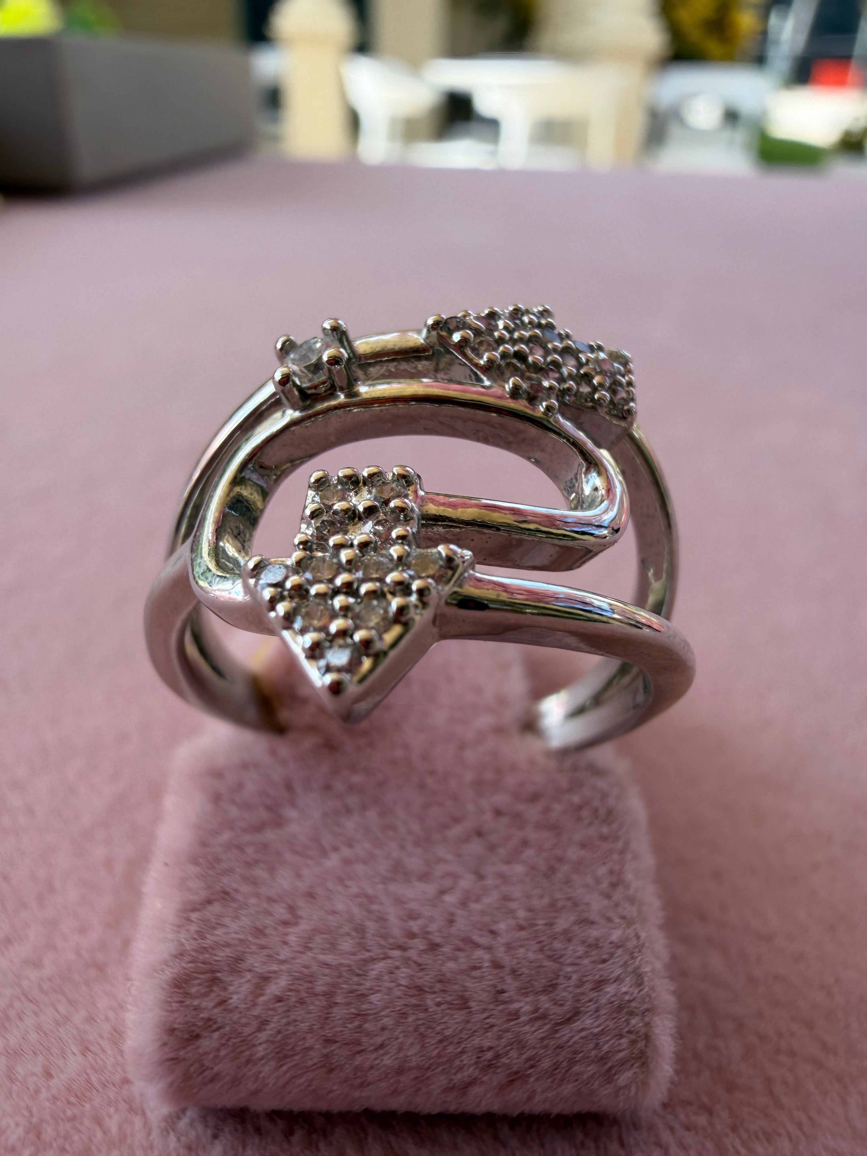 Double Arrow Zircon Adjustable Ring