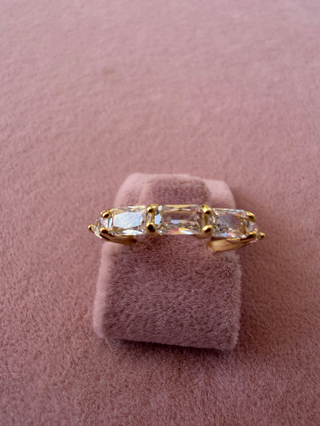 Triple Baguette Zircon Gold Tone Adjustable Ring