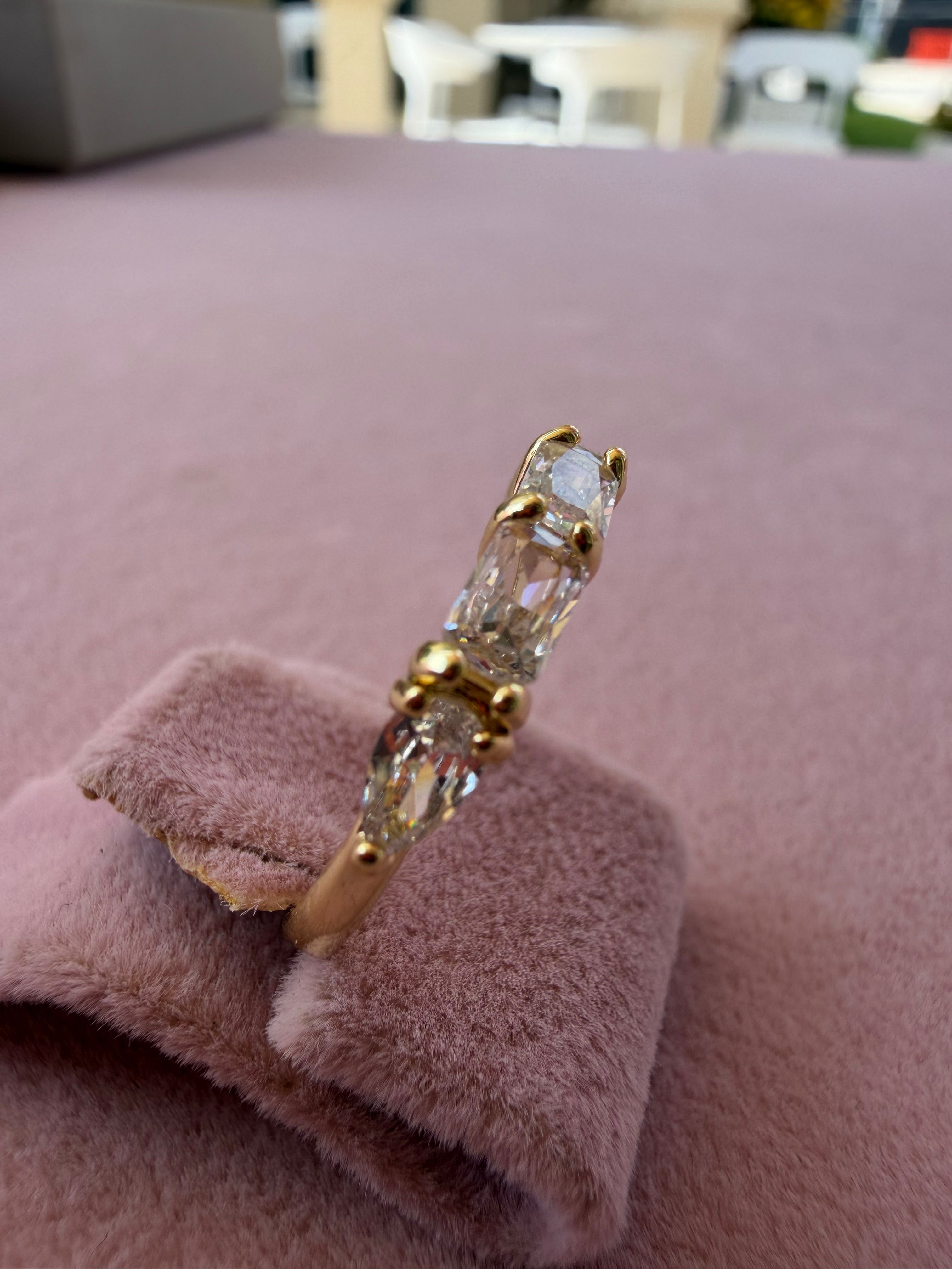 Triple Baguette Zircon Gold Tone Adjustable Ring