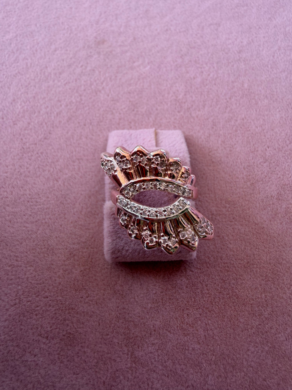 Ornate Fan Zircon Rose Gold Tone Adjustable Ring
