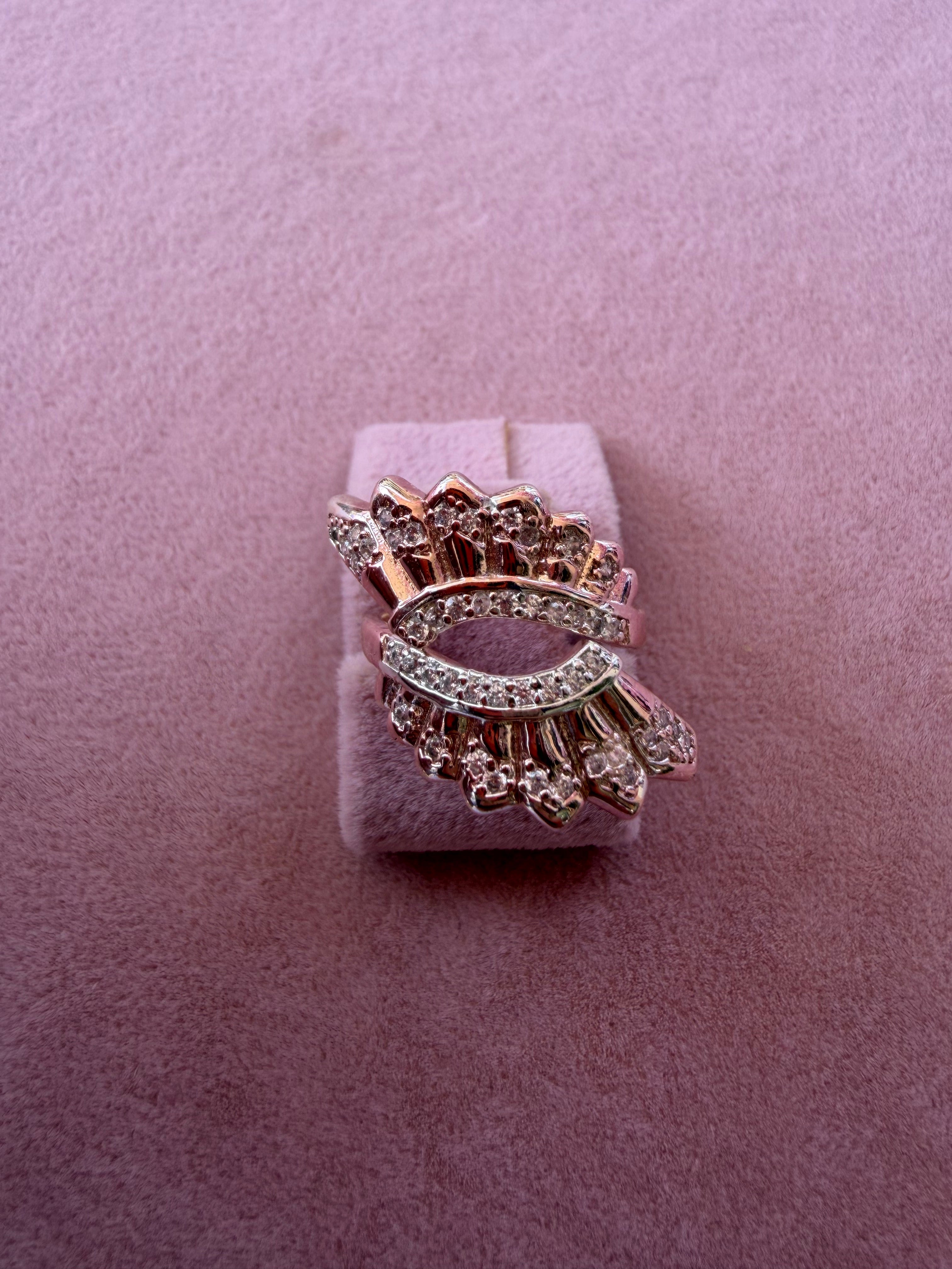 Ornate Fan Zircon Rose Gold Tone Adjustable Ring
