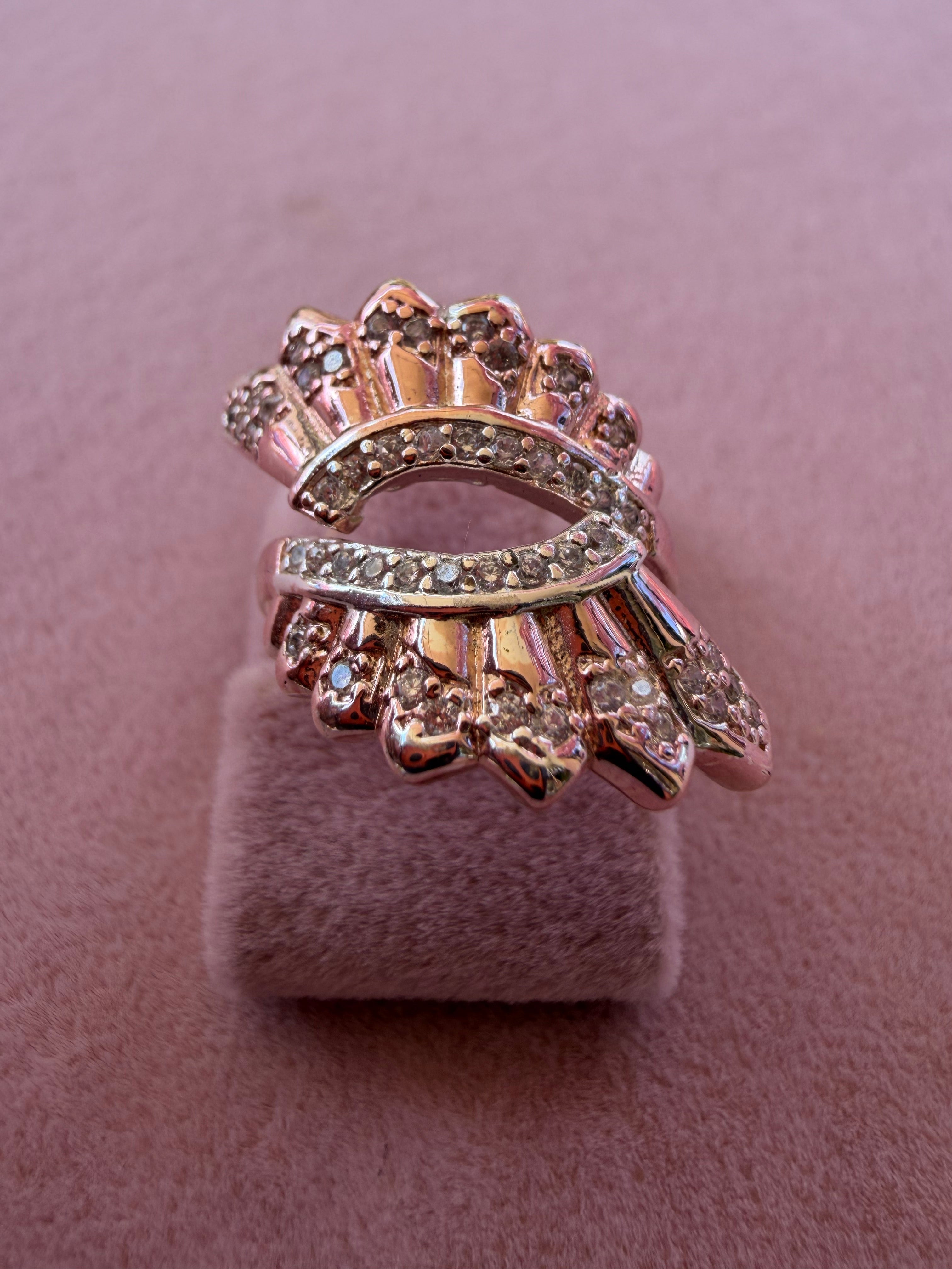 Ornate Fan Zircon Rose Gold Tone Adjustable Ring