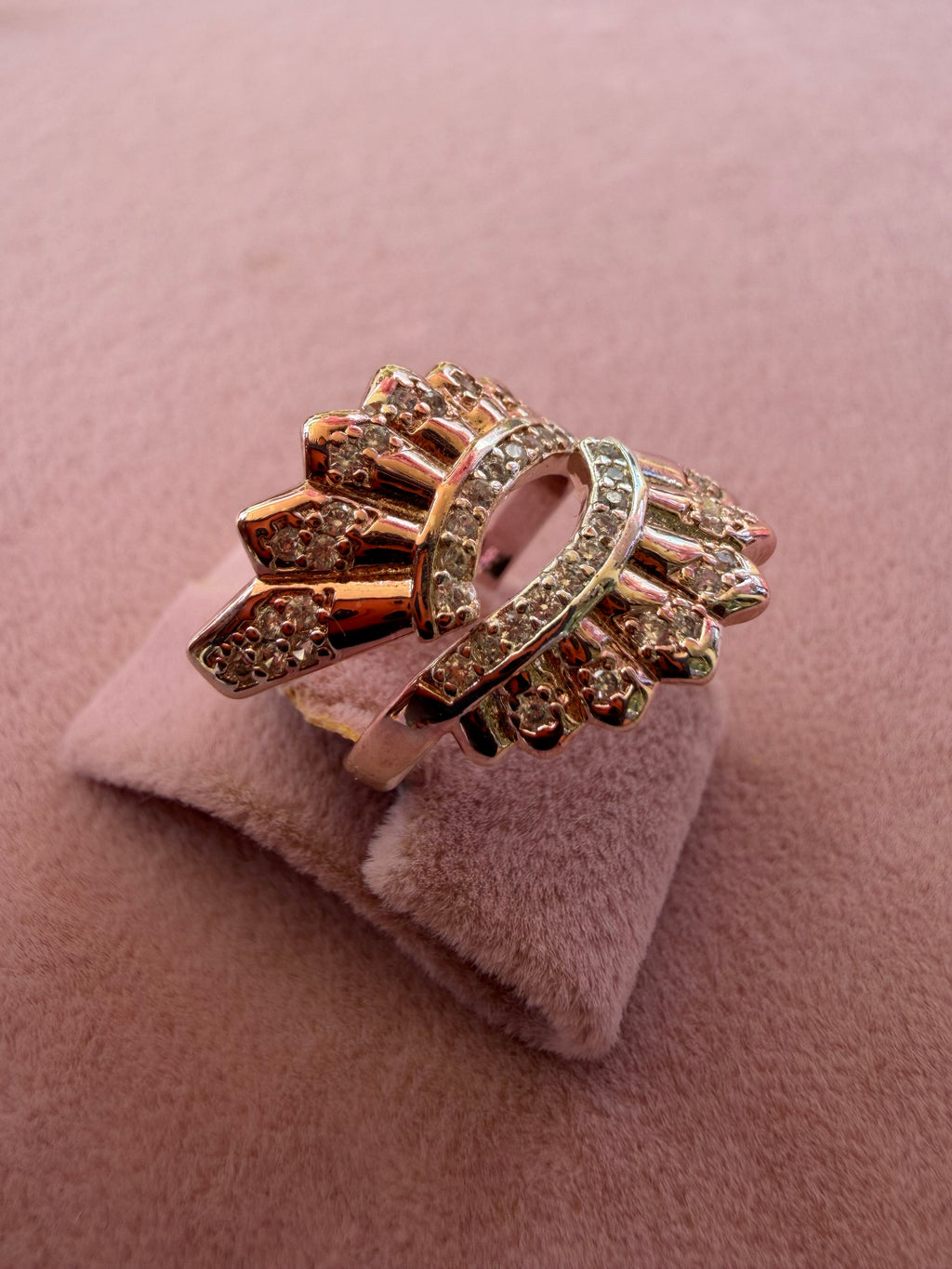 Ornate Fan Zircon Rose Gold Tone Adjustable Ring