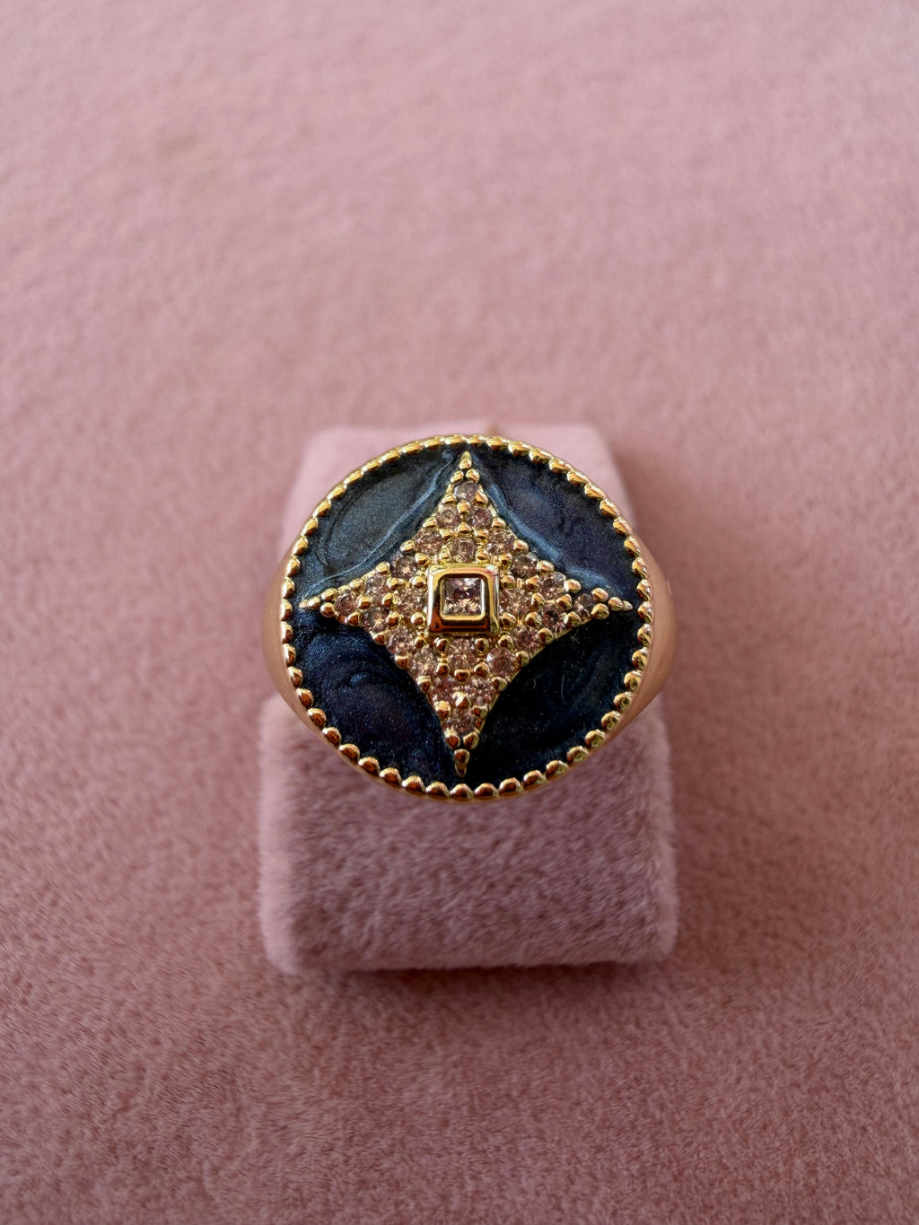 Midnight Enamel Starburst Zircon Adjustable Ring