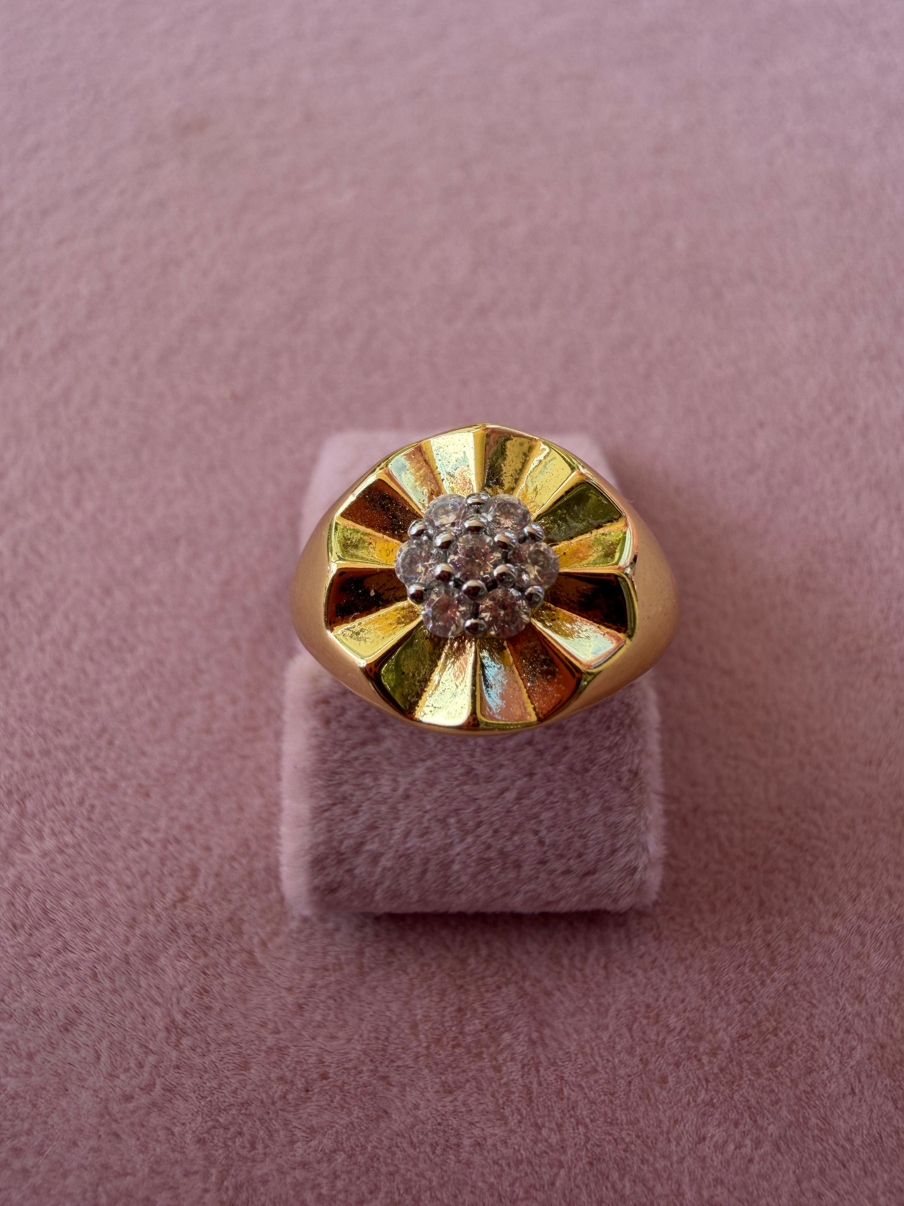 Golden Bloom Zircon Statement Adjustable Ring