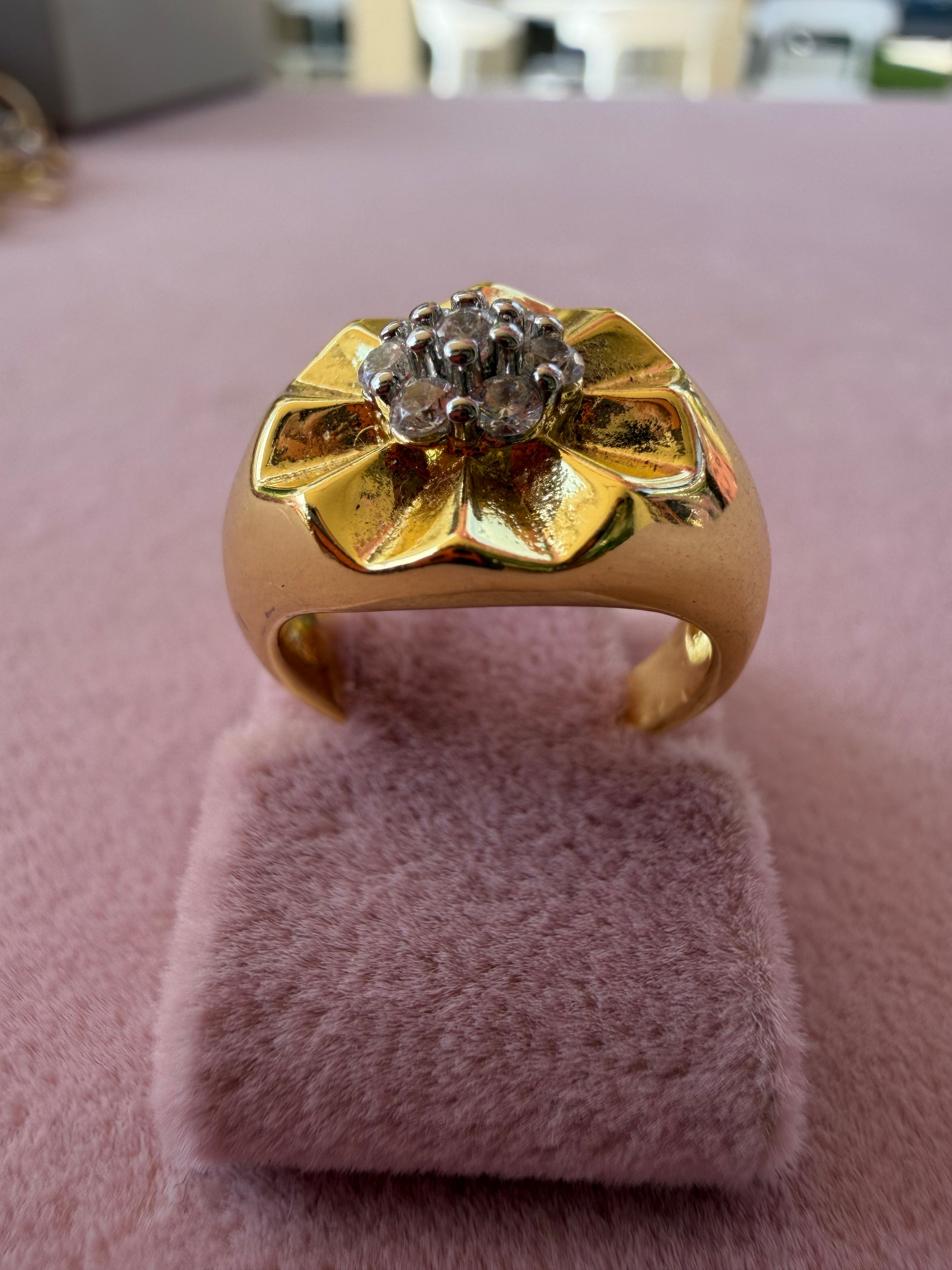 Golden Bloom Zircon Statement Adjustable Ring