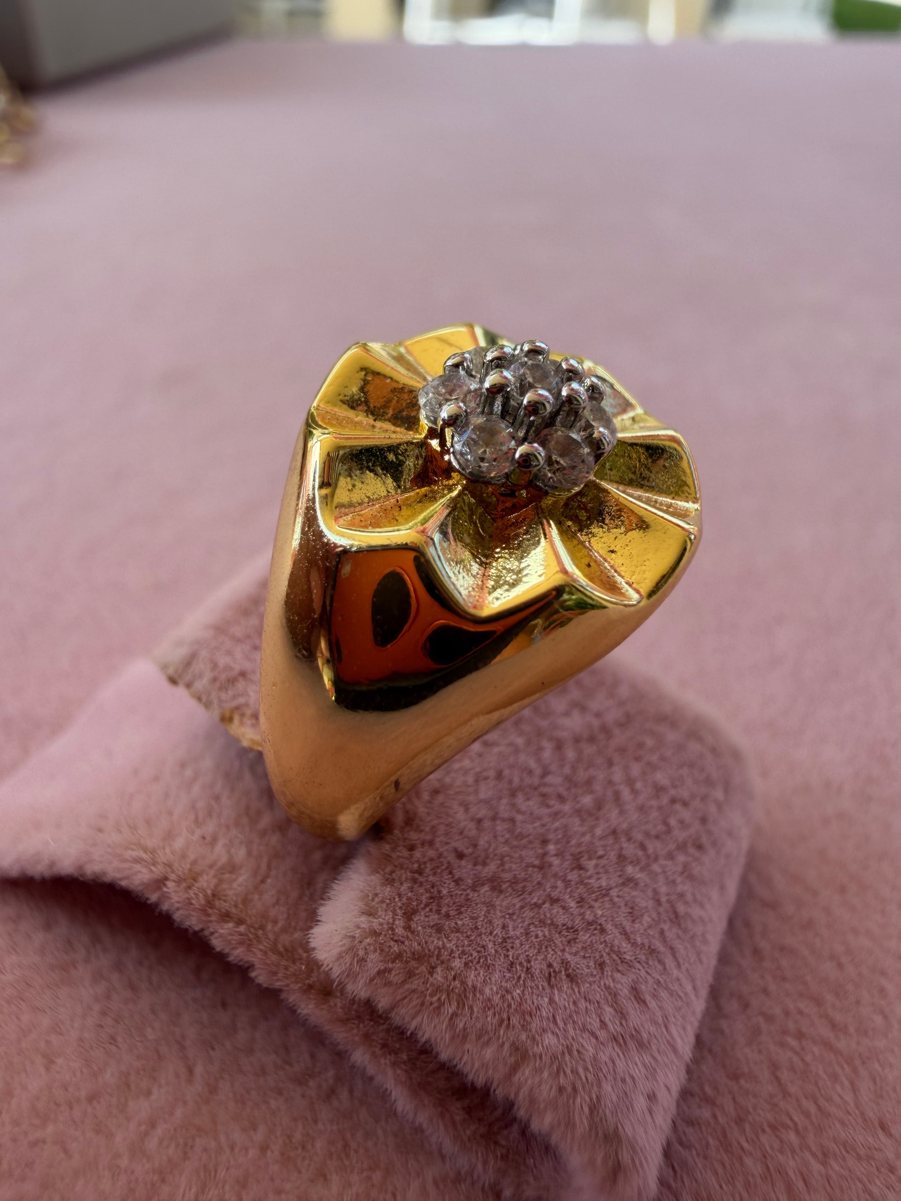 Golden Bloom Zircon Statement Adjustable Ring