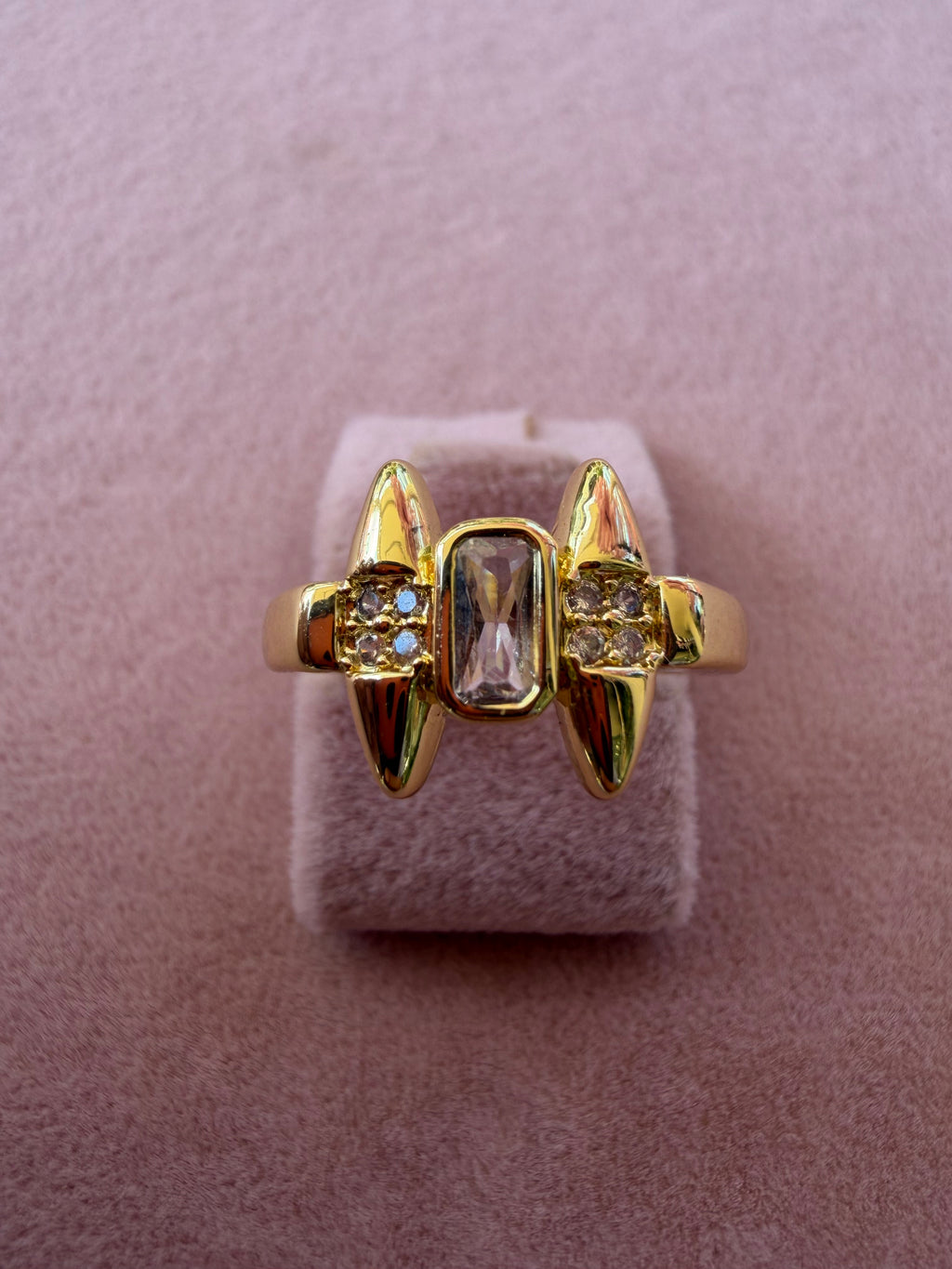 Golden Shield Baguette Zircon Adjustable Ring