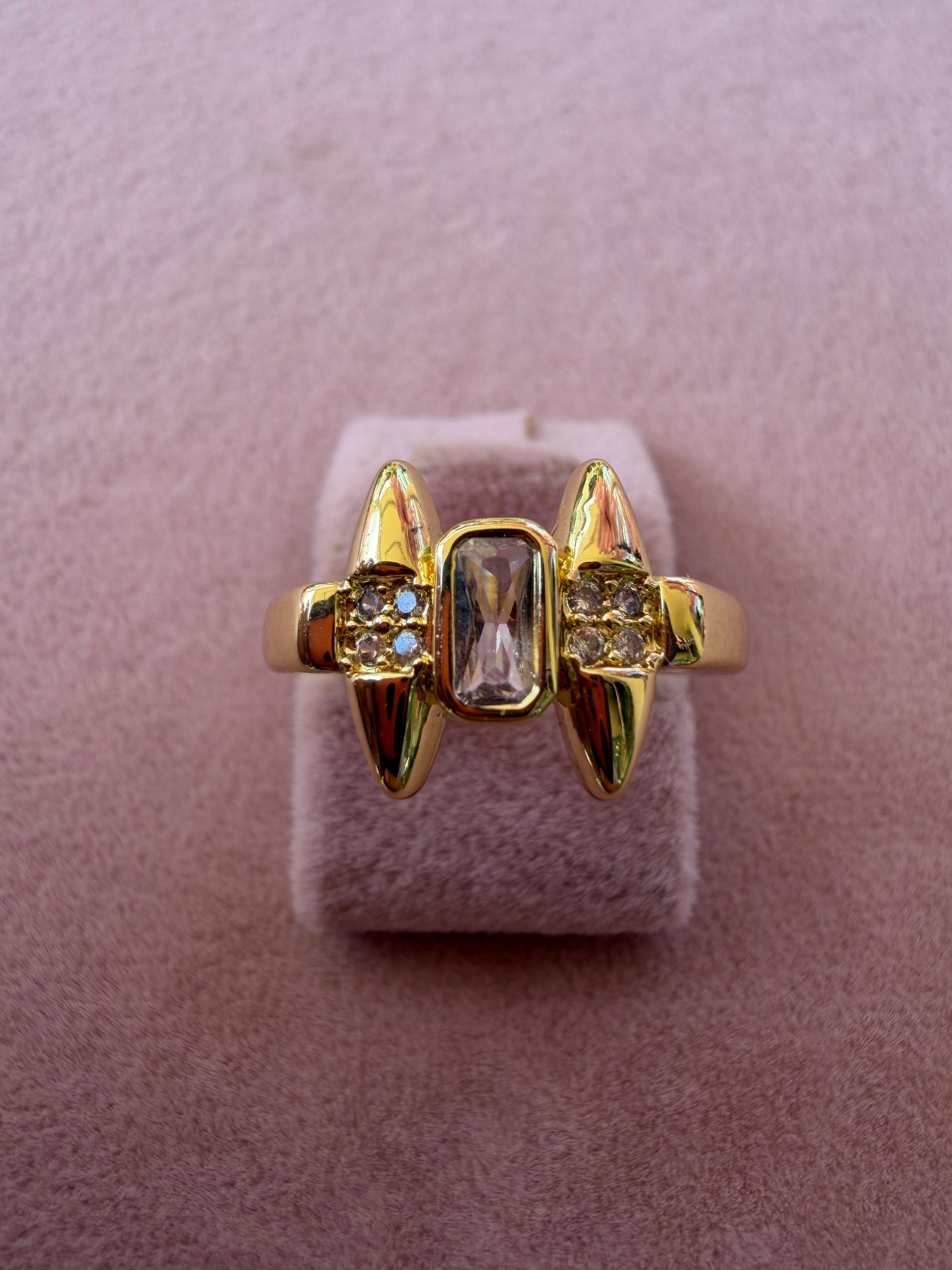 Golden Shield Baguette Zircon Adjustable Ring
