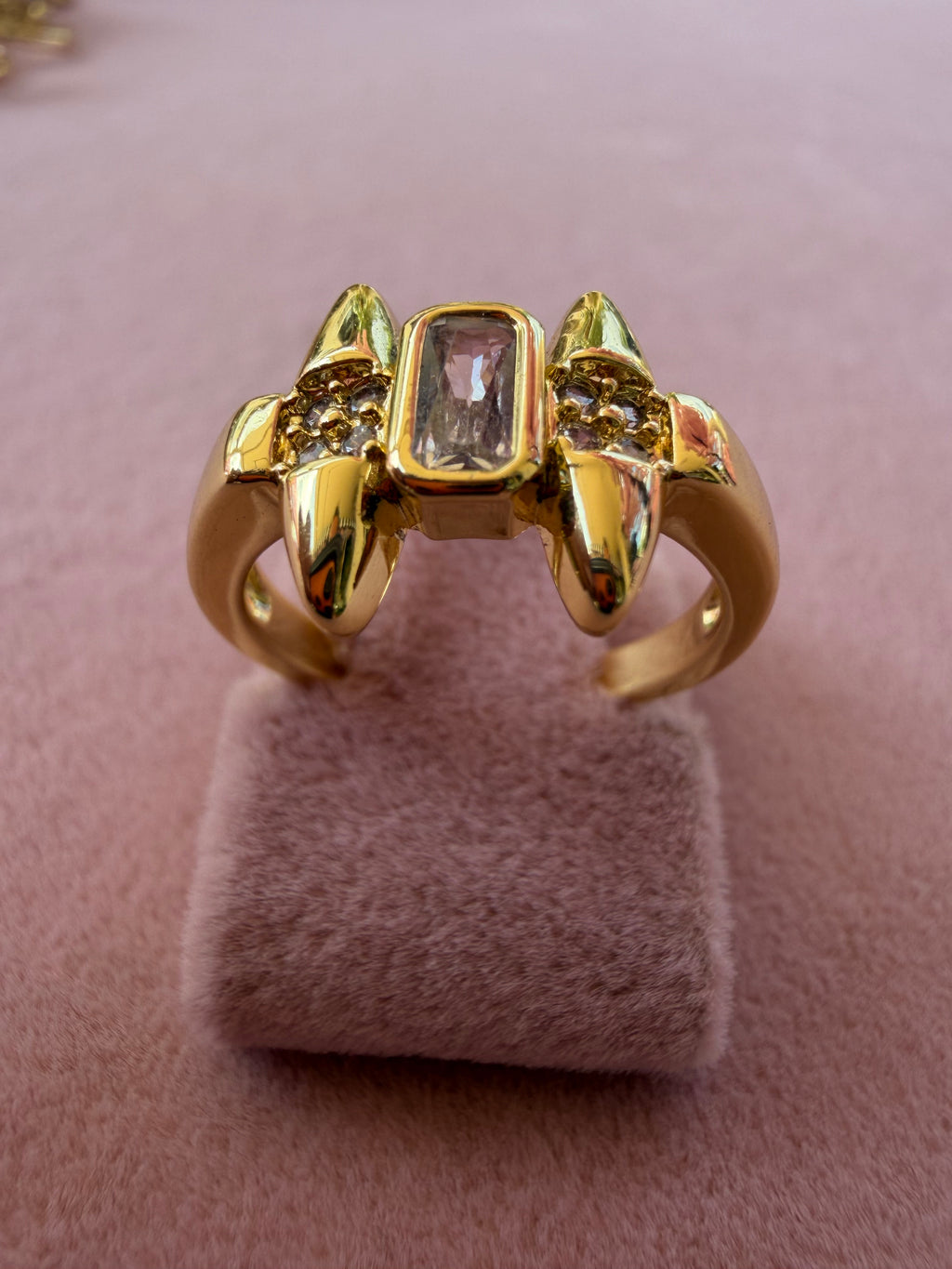 Golden Shield Baguette Zircon Adjustable Ring
