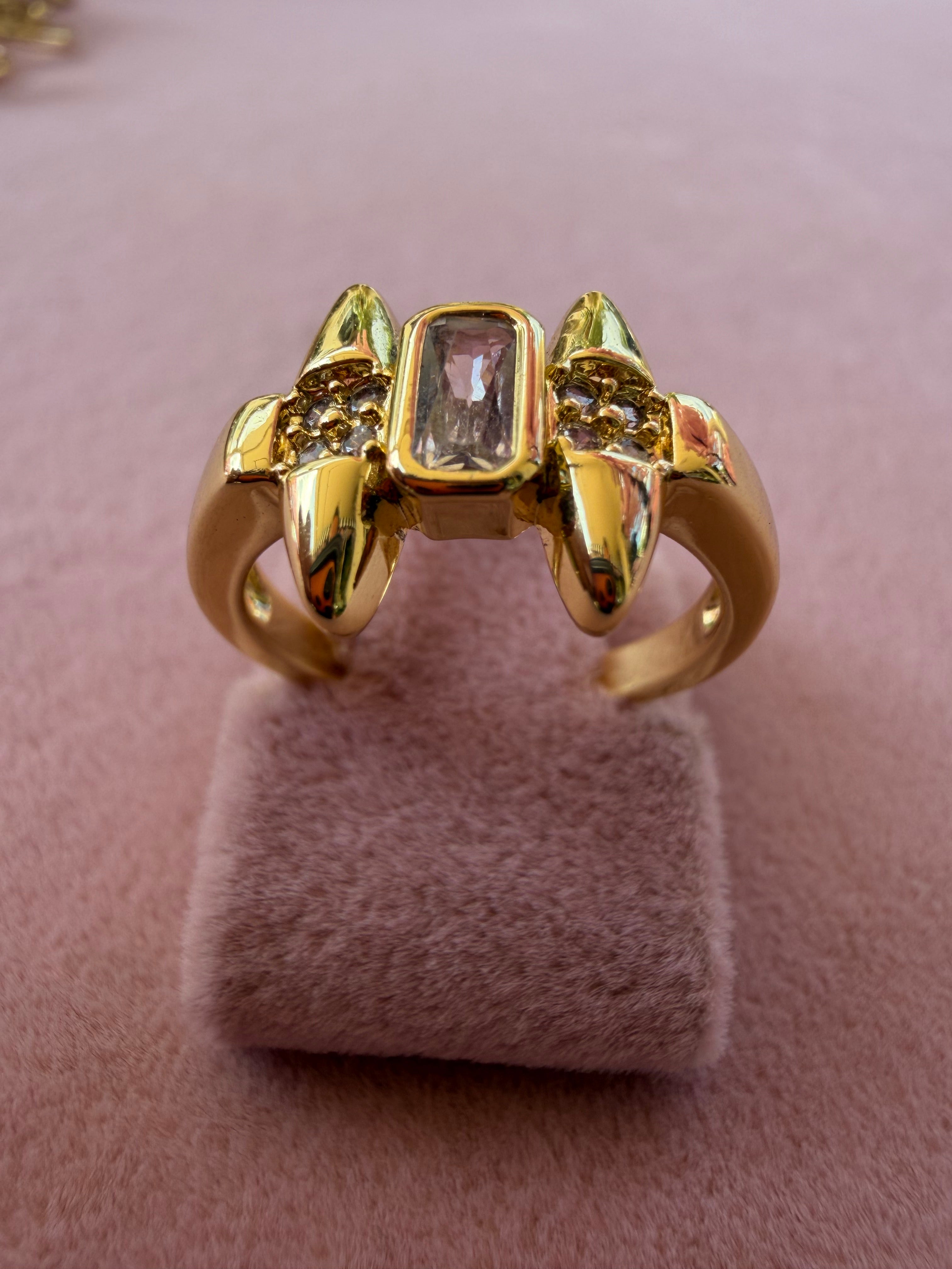 Golden Shield Baguette Zircon Adjustable Ring