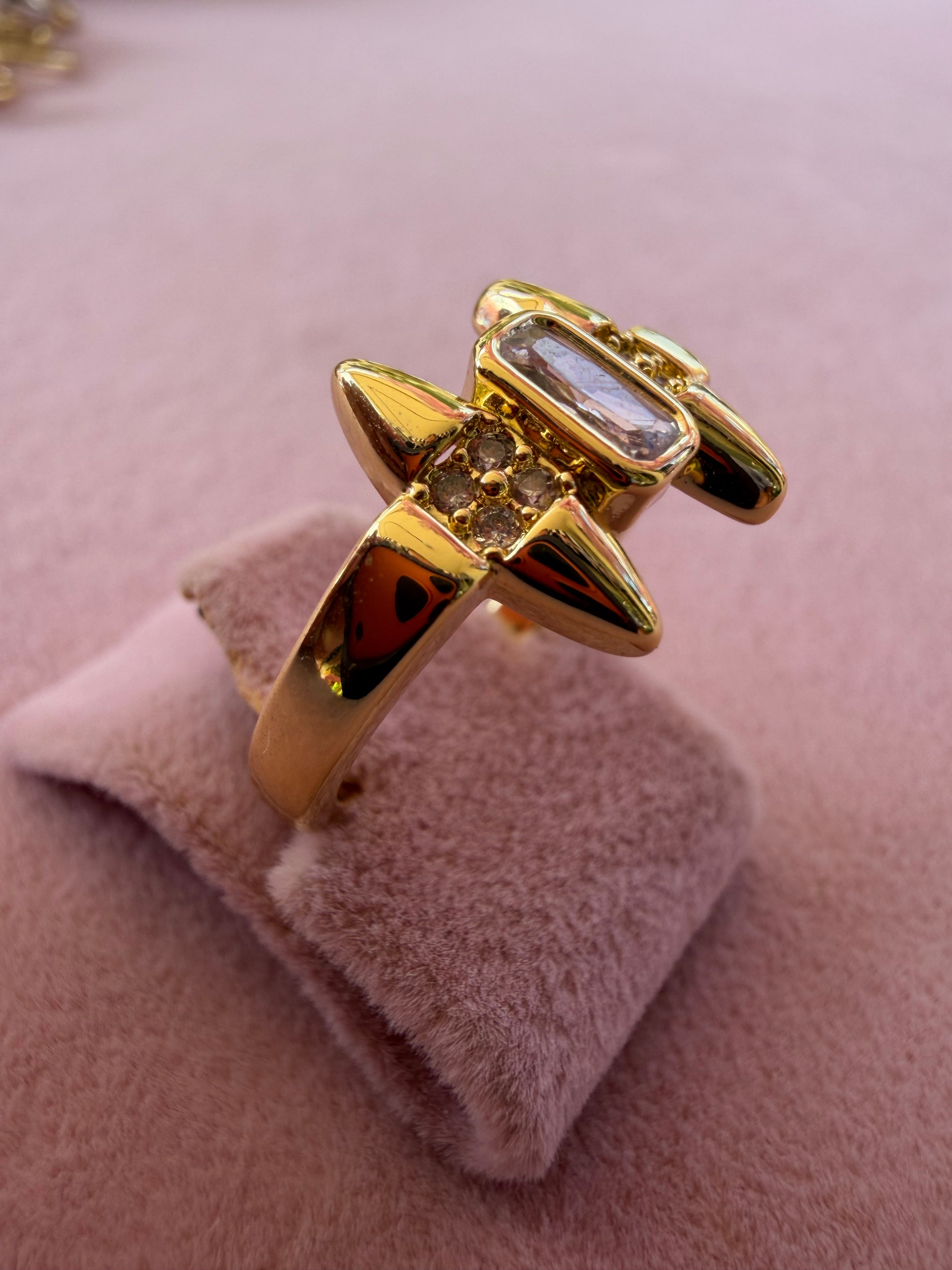 Golden Shield Baguette Zircon Adjustable Ring