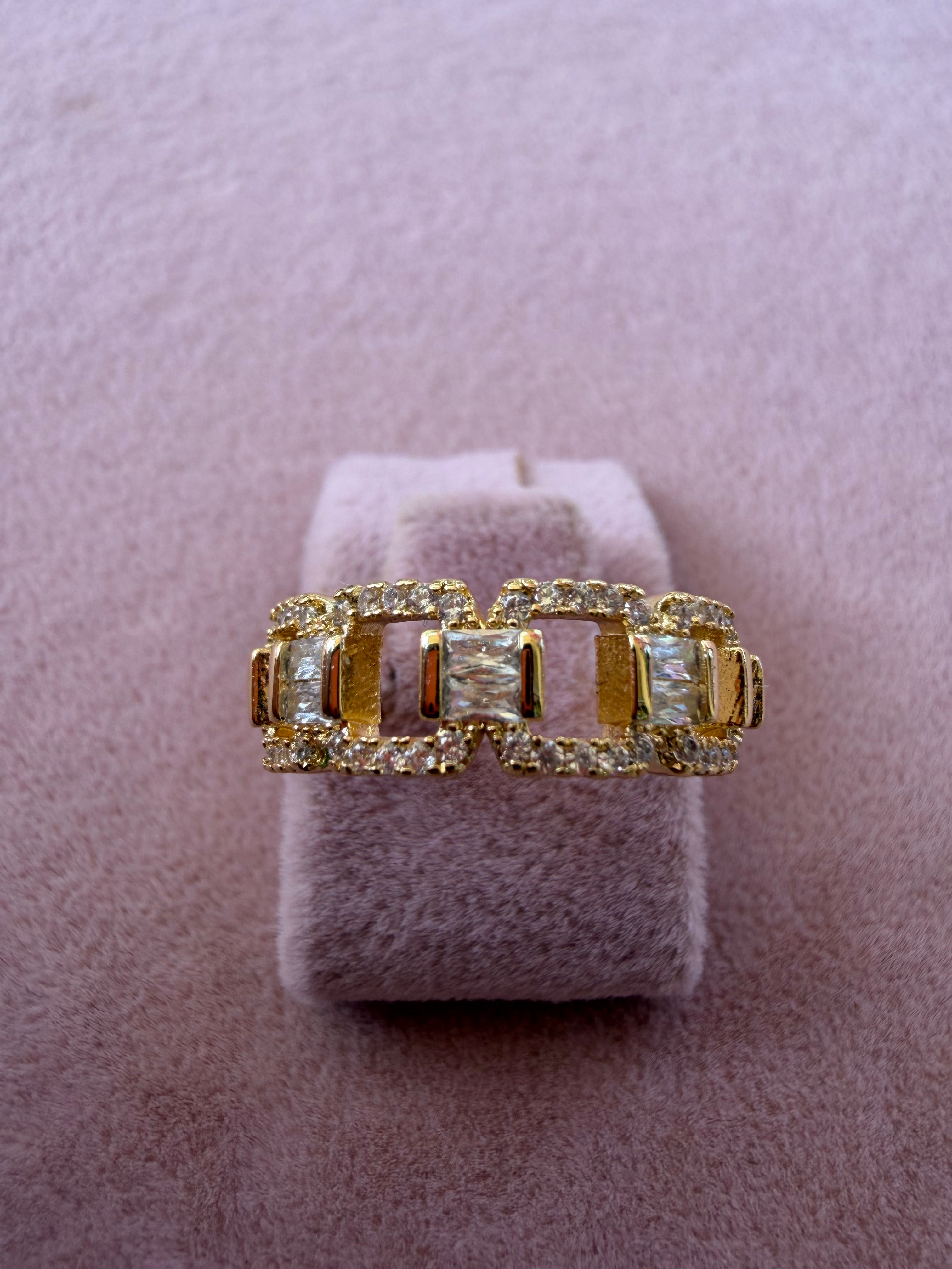 Golden Link Baguette Zircon Adjustable Ring