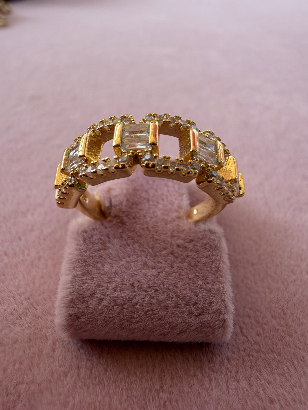 Golden Link Baguette Zircon Adjustable Ring