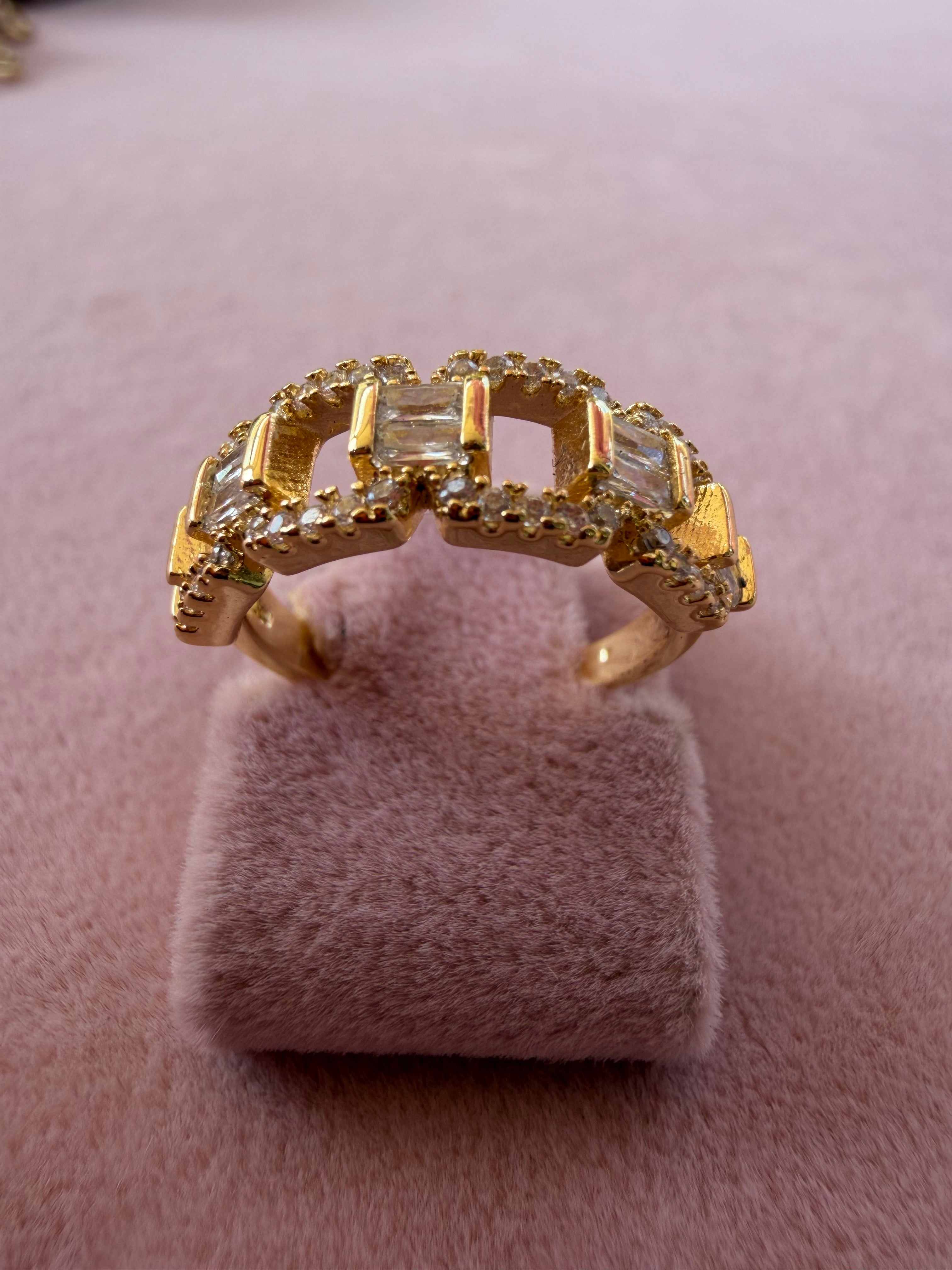 Golden Link Baguette Zircon Adjustable Ring