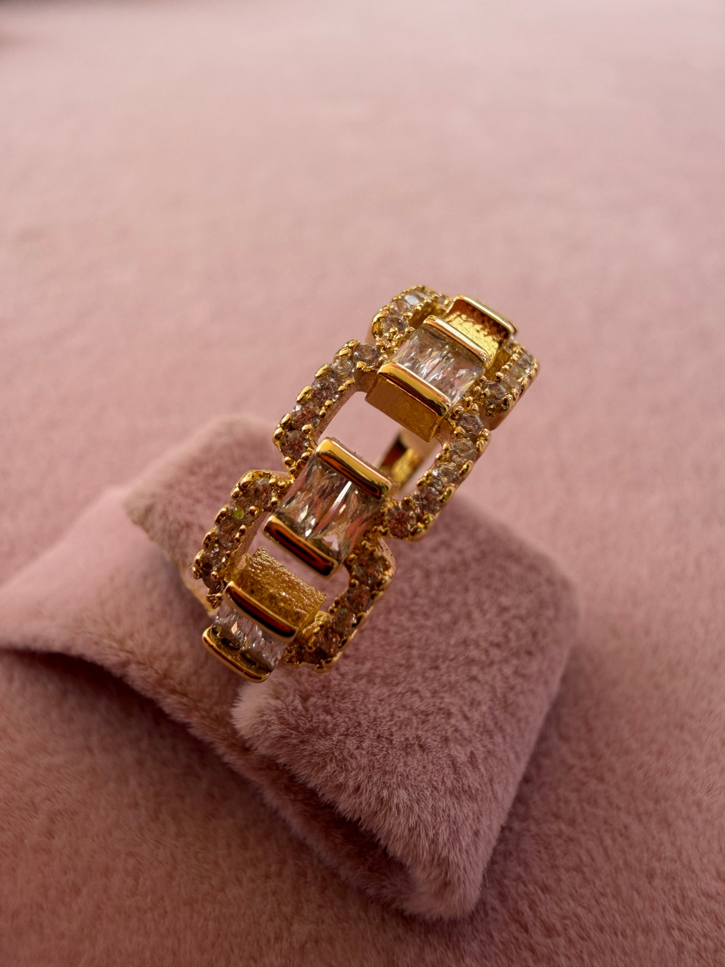 Golden Link Baguette Zircon Adjustable Ring