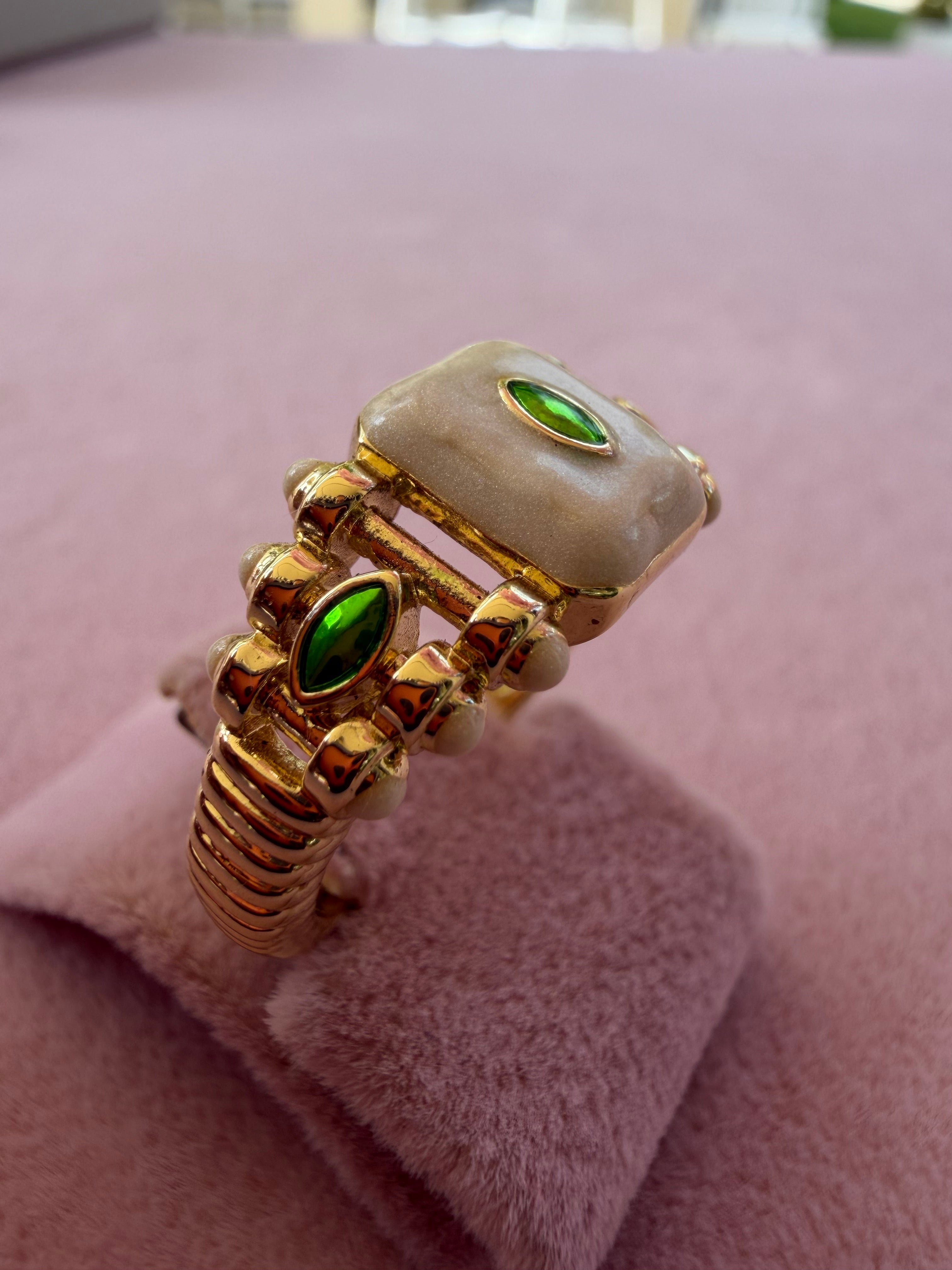 Ivory Emerald Mosaic Adjustable Statement Ring