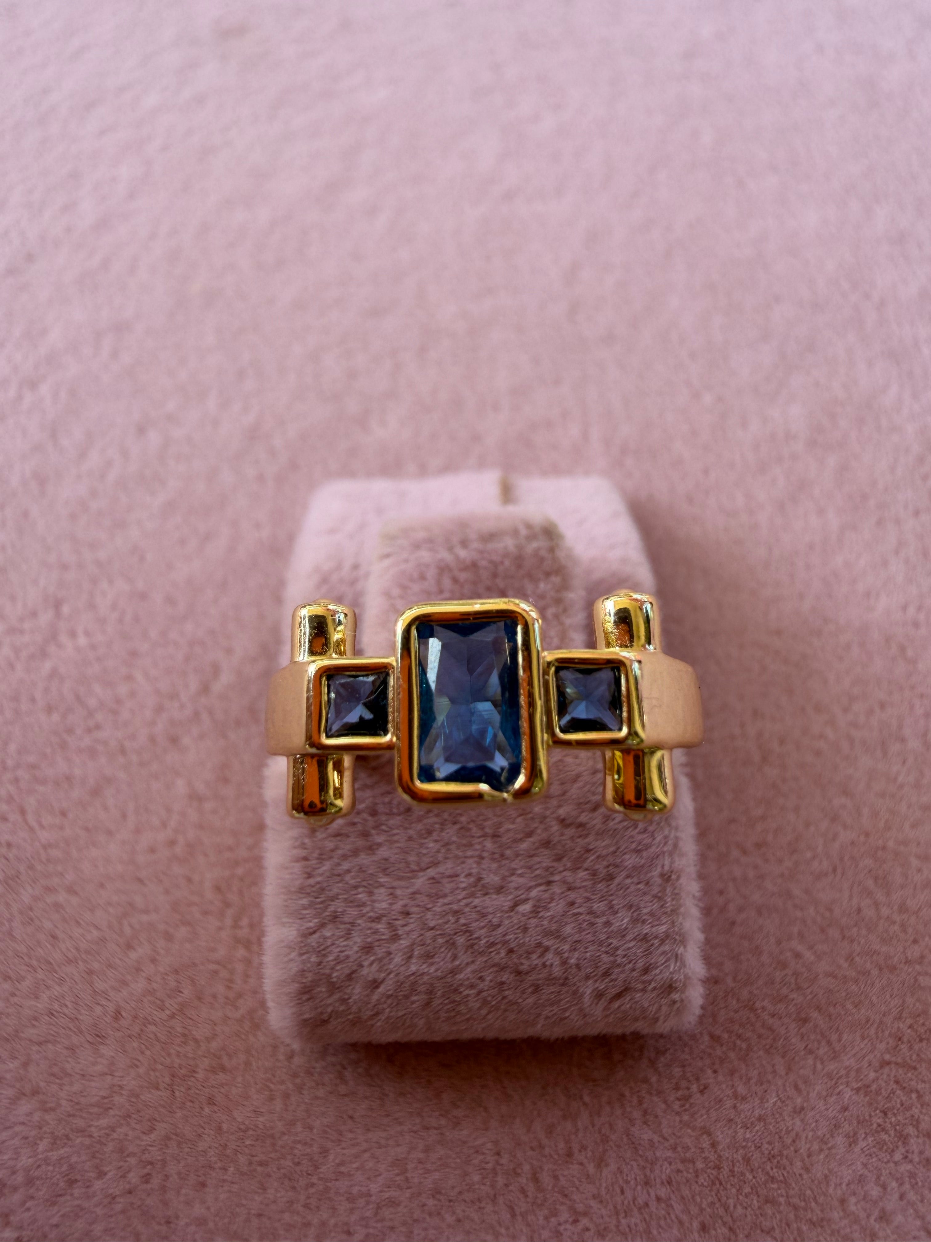 Royal Blue Geometric Zircon Adjustable Ring