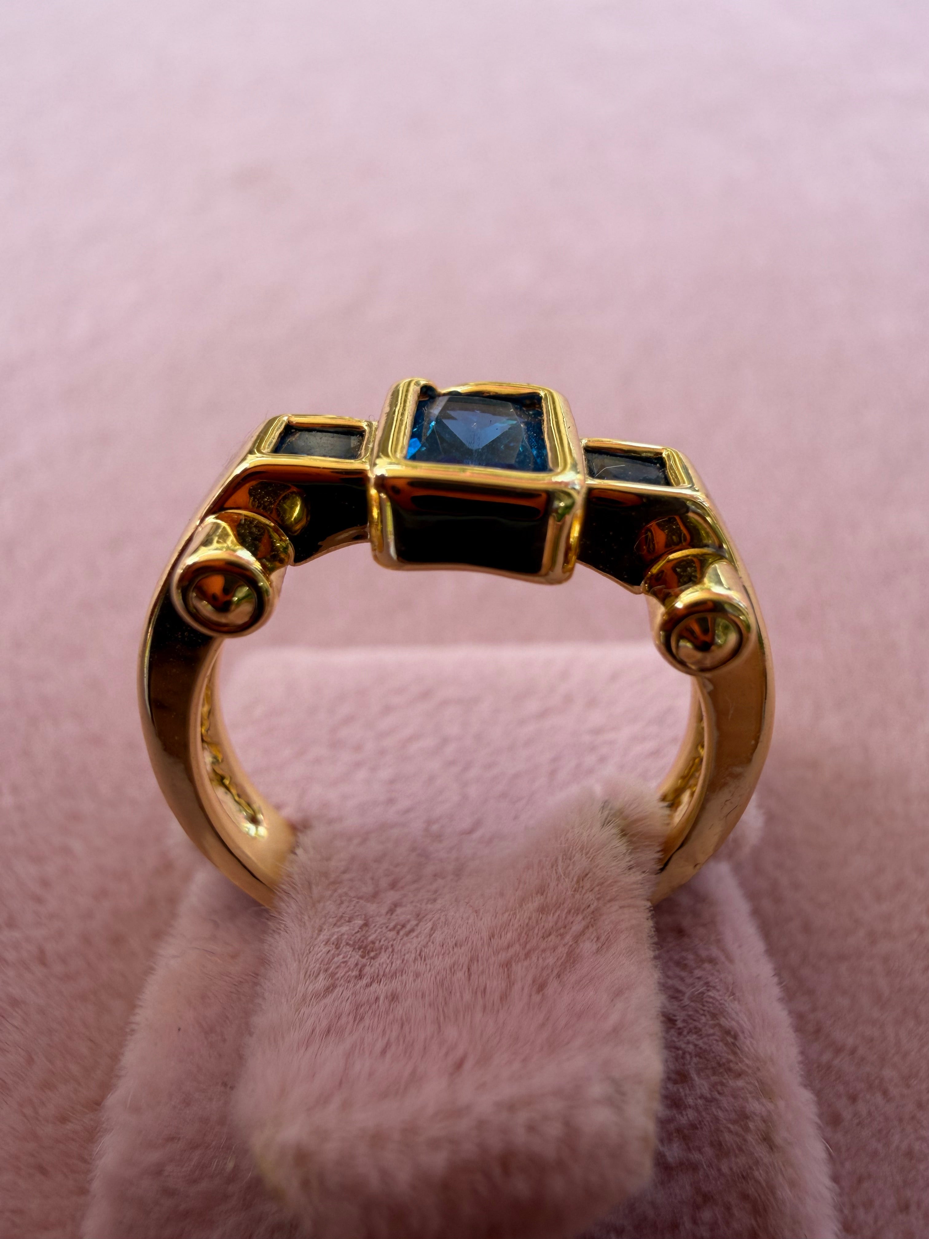 Royal Blue Geometric Zircon Adjustable Ring