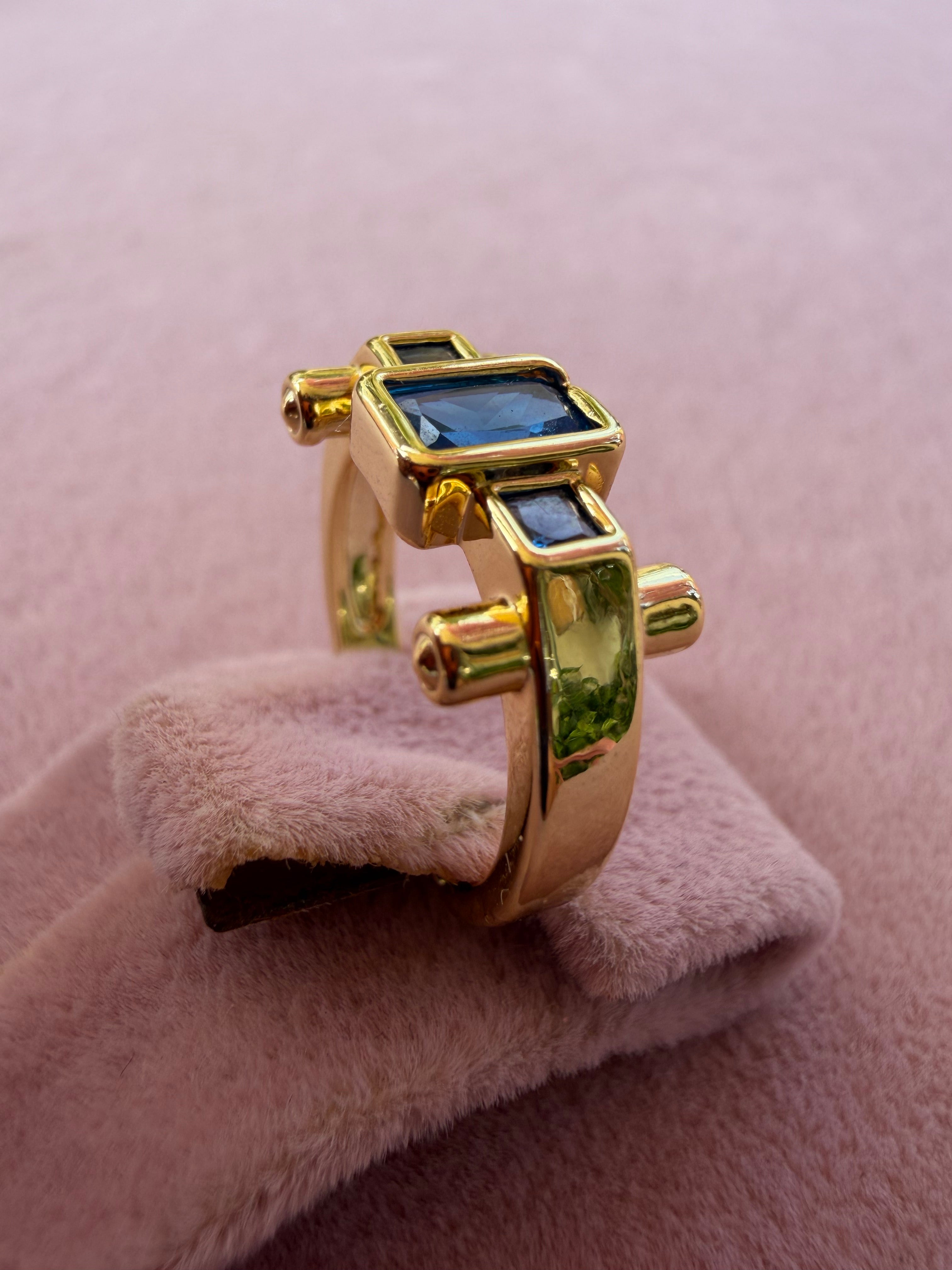 Royal Blue Geometric Zircon Adjustable Ring