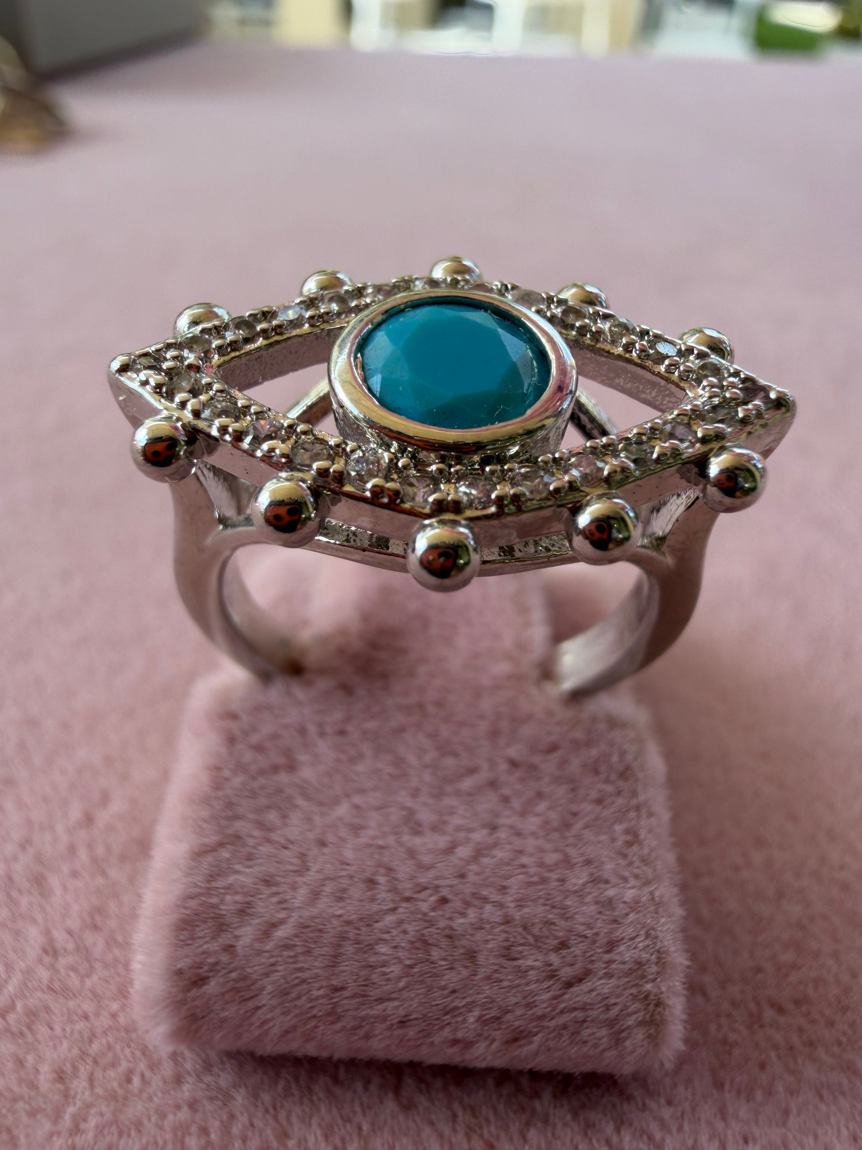 Turquoise Evil Eye Zircon Adjustable Statement Ring