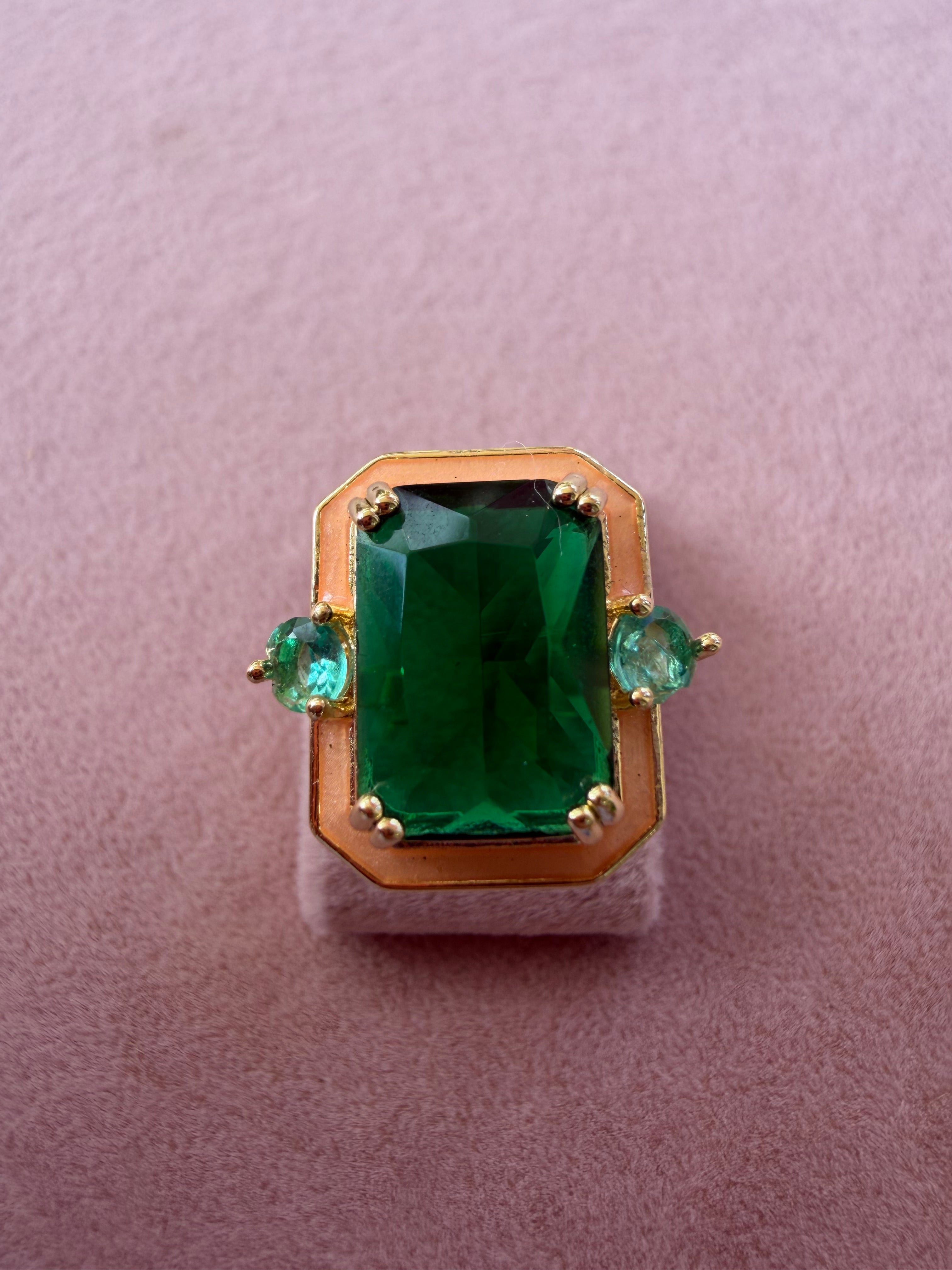 Emerald Majesty Rectangular Statement Adjustable Ring
