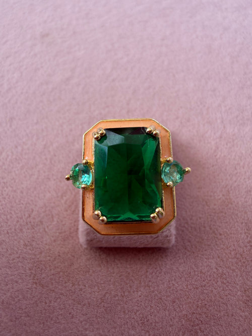 Emerald Majesty Rectangular Statement Adjustable Ring