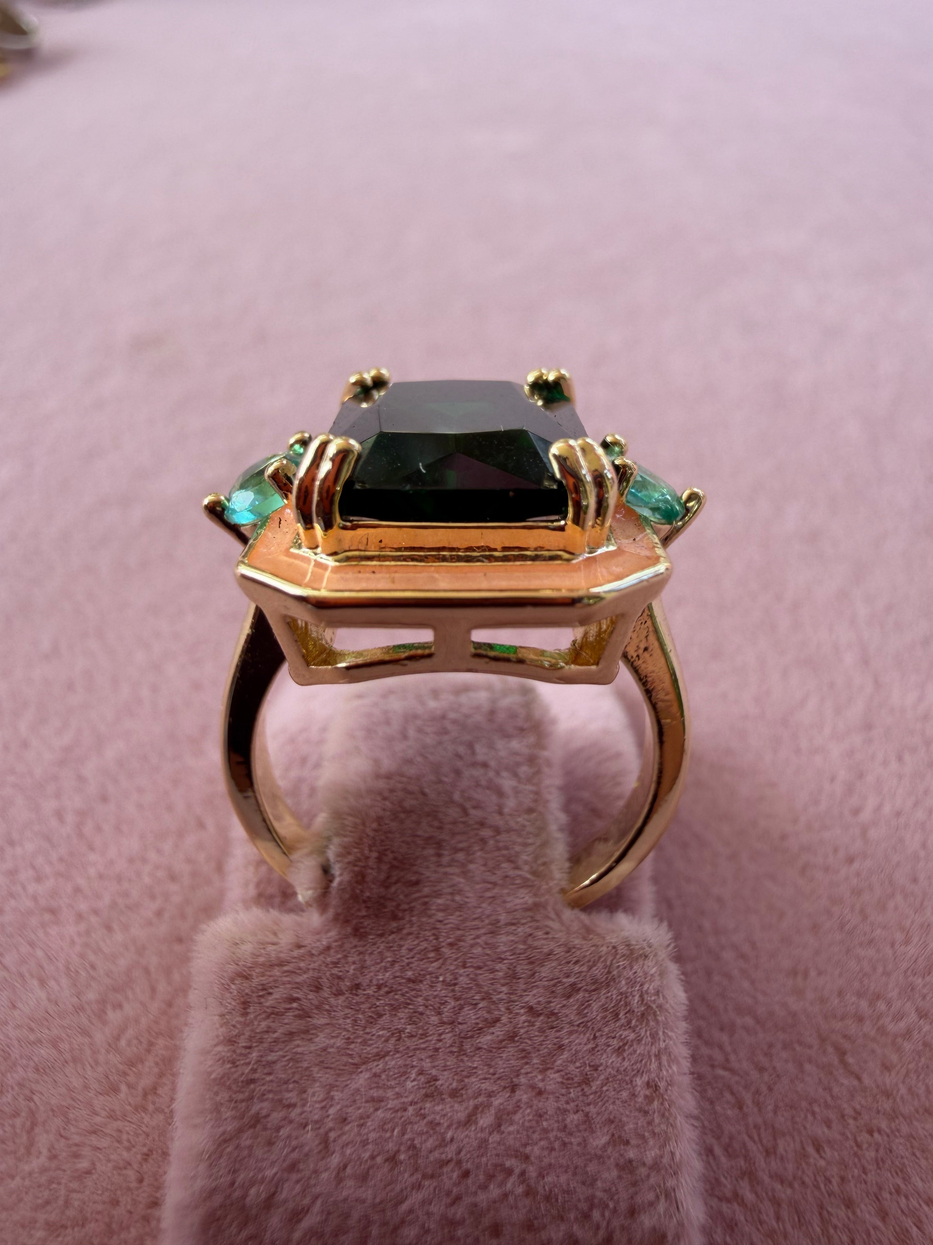 Emerald Majesty Rectangular Statement Adjustable Ring