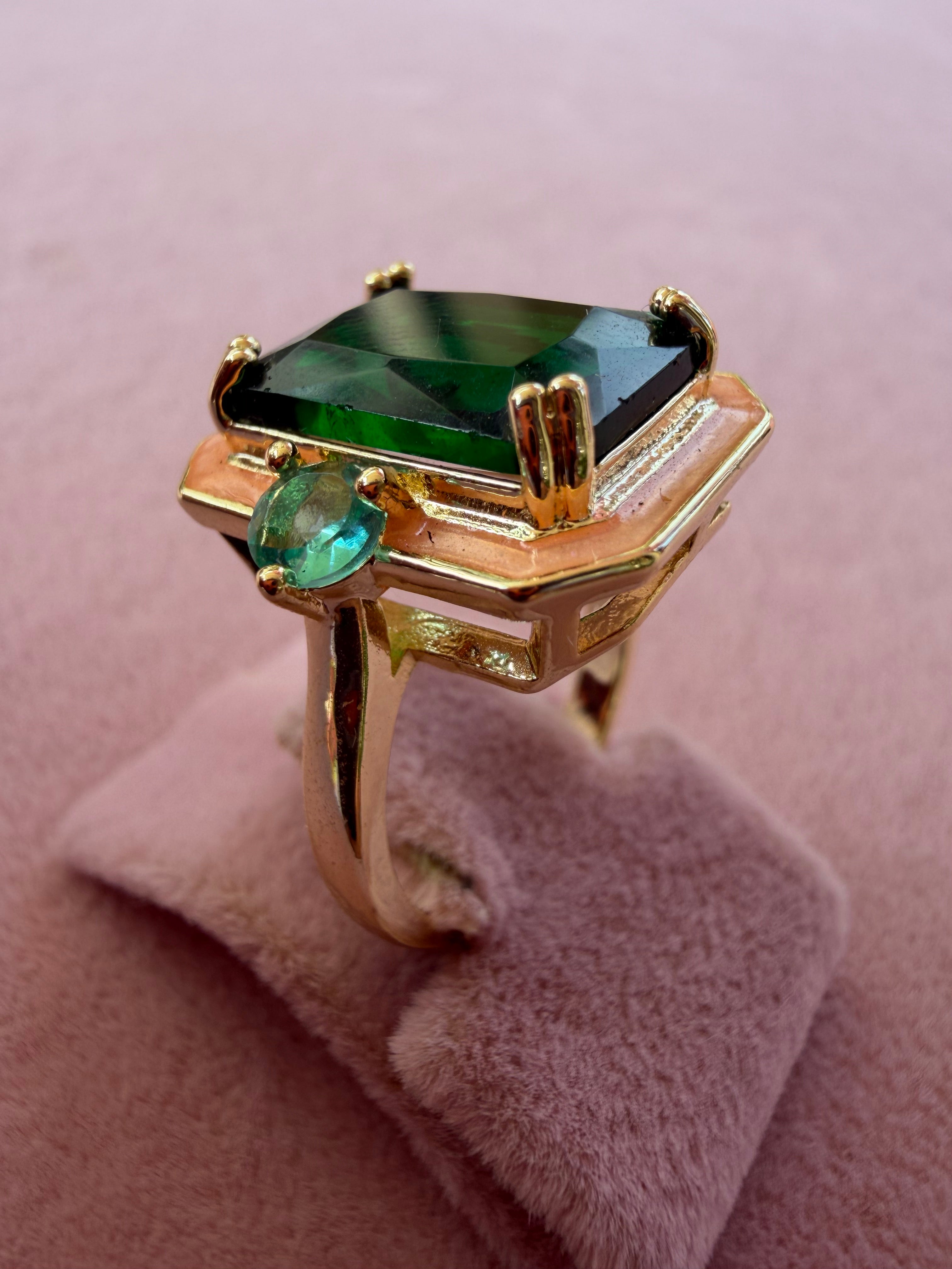 Emerald Majesty Rectangular Statement Adjustable Ring
