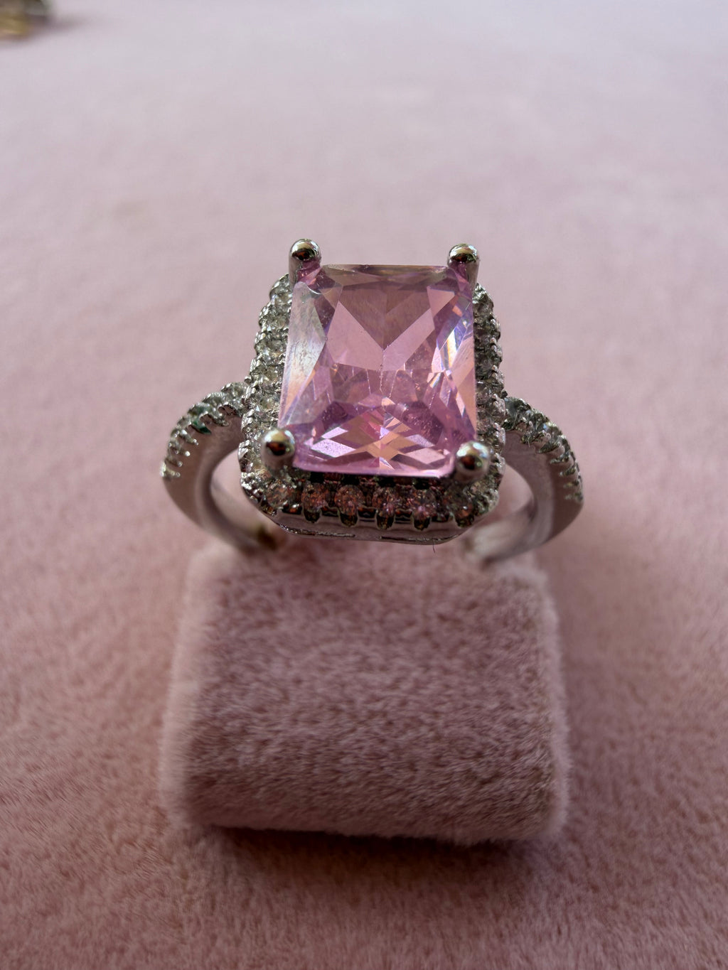 Blush Radiance Rectangular Halo Adjustable Ring