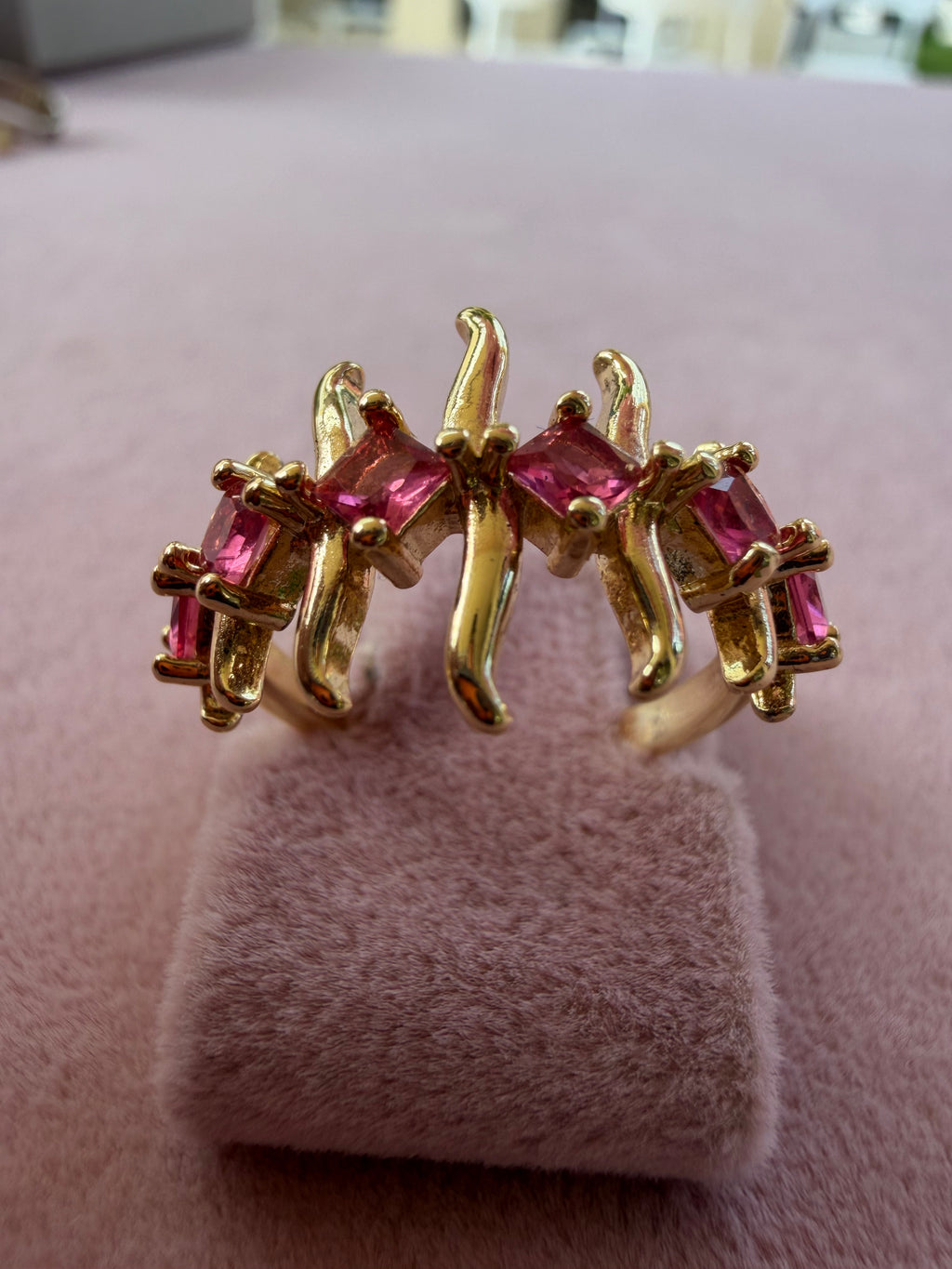 Pink Flame Sculptural Statement Adjustable Ring