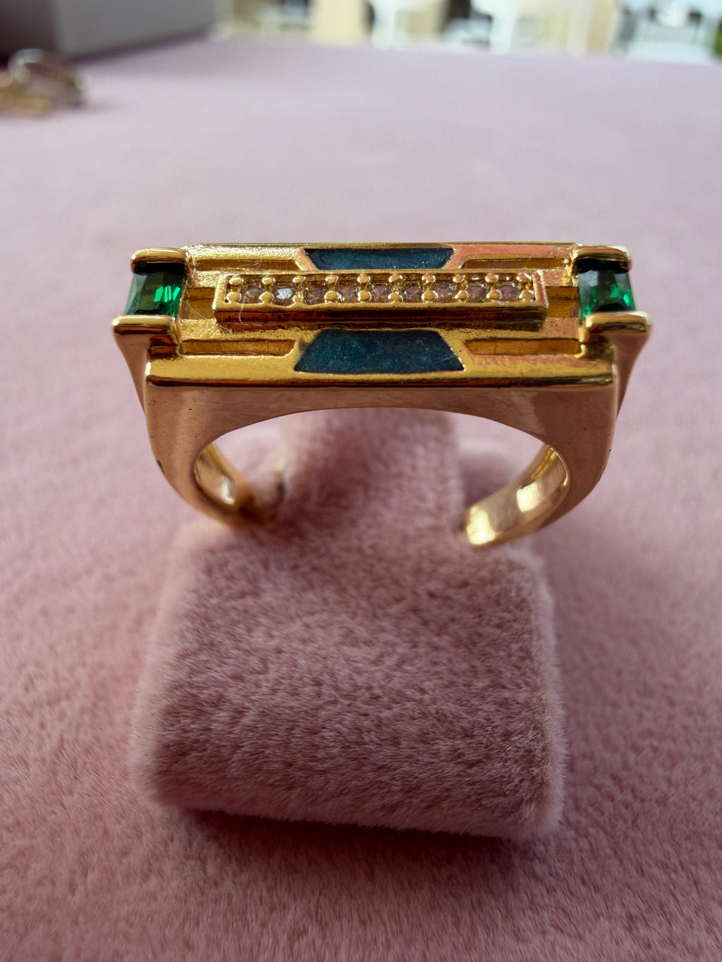 Emerald Axis Geometric Adjustable Statement Ring