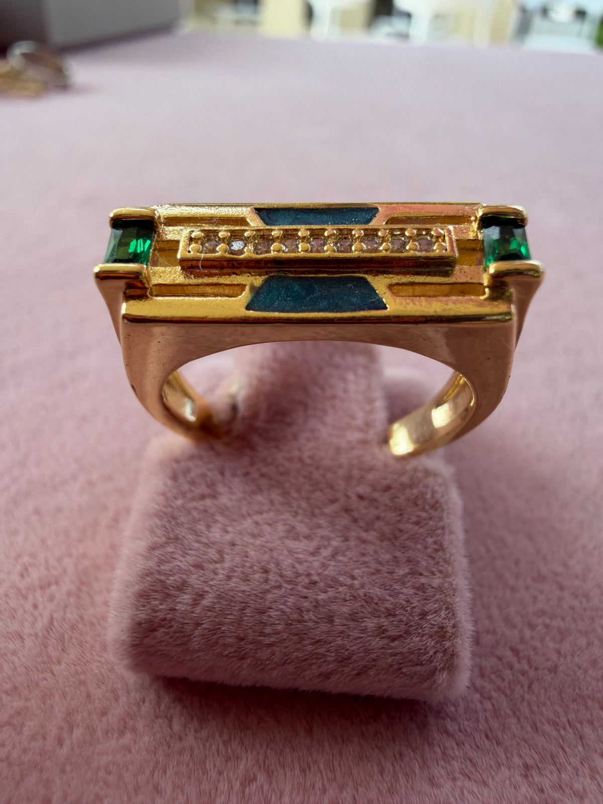 Emerald Axis Geometric Adjustable Statement Ring