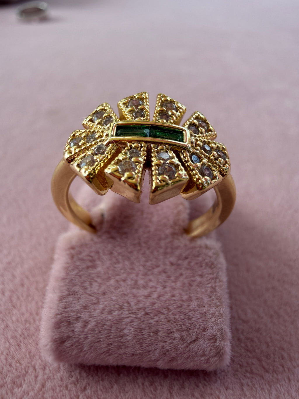 Emerald Sunburst Crystal Adjustable Statement Ring