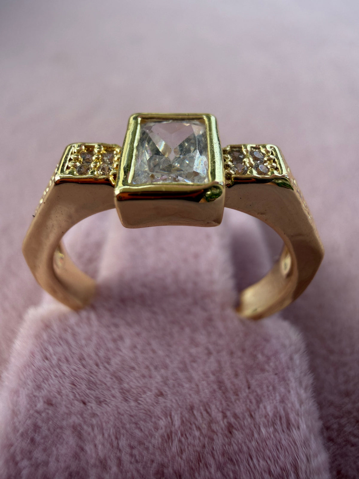 Rectangular Crystal Gold Adjustable Ring
