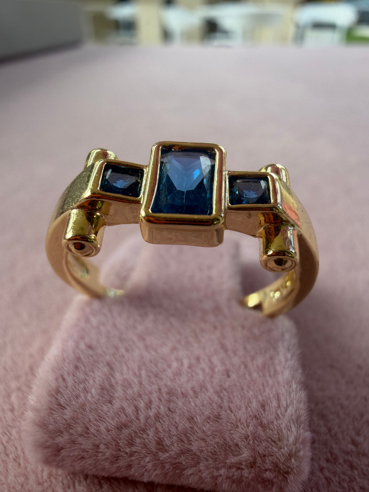 Midnight Blue Geometric Adjustable Statement Ring