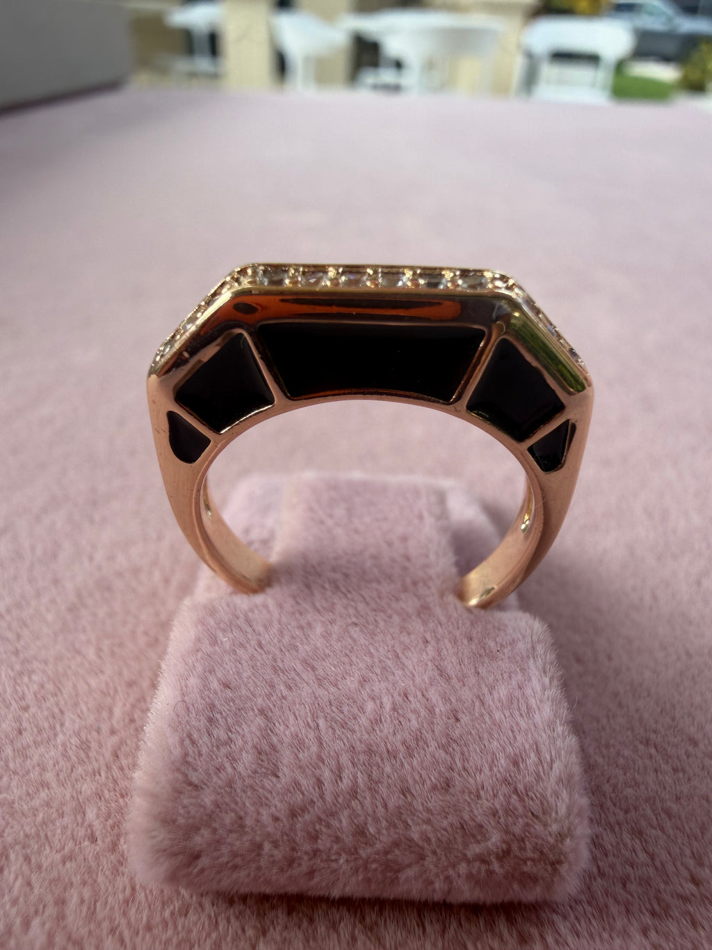 Black Enamel Zircon Geometric Adjustable Ring