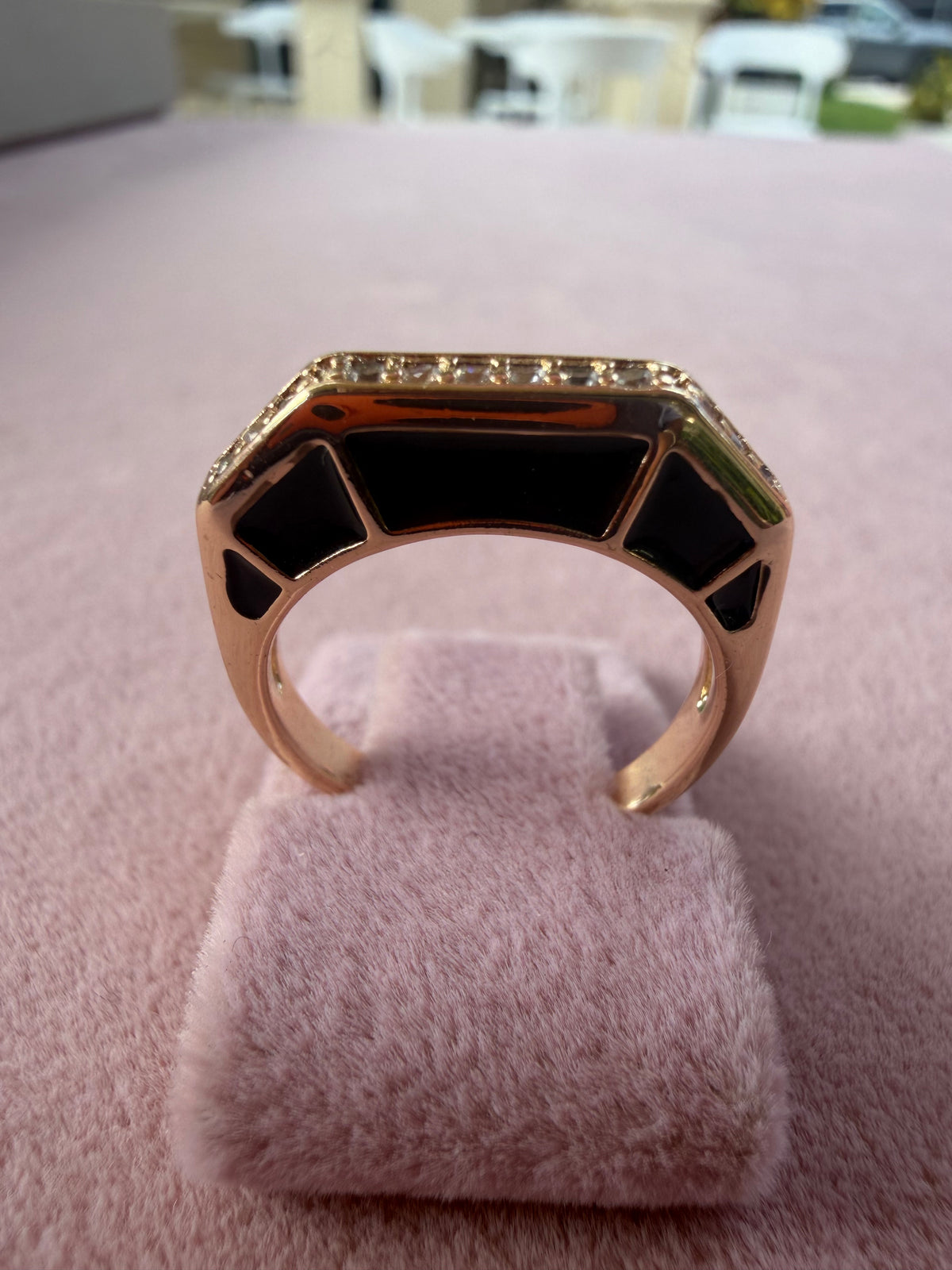 Black Enamel Zircon Geometric Adjustable Ring